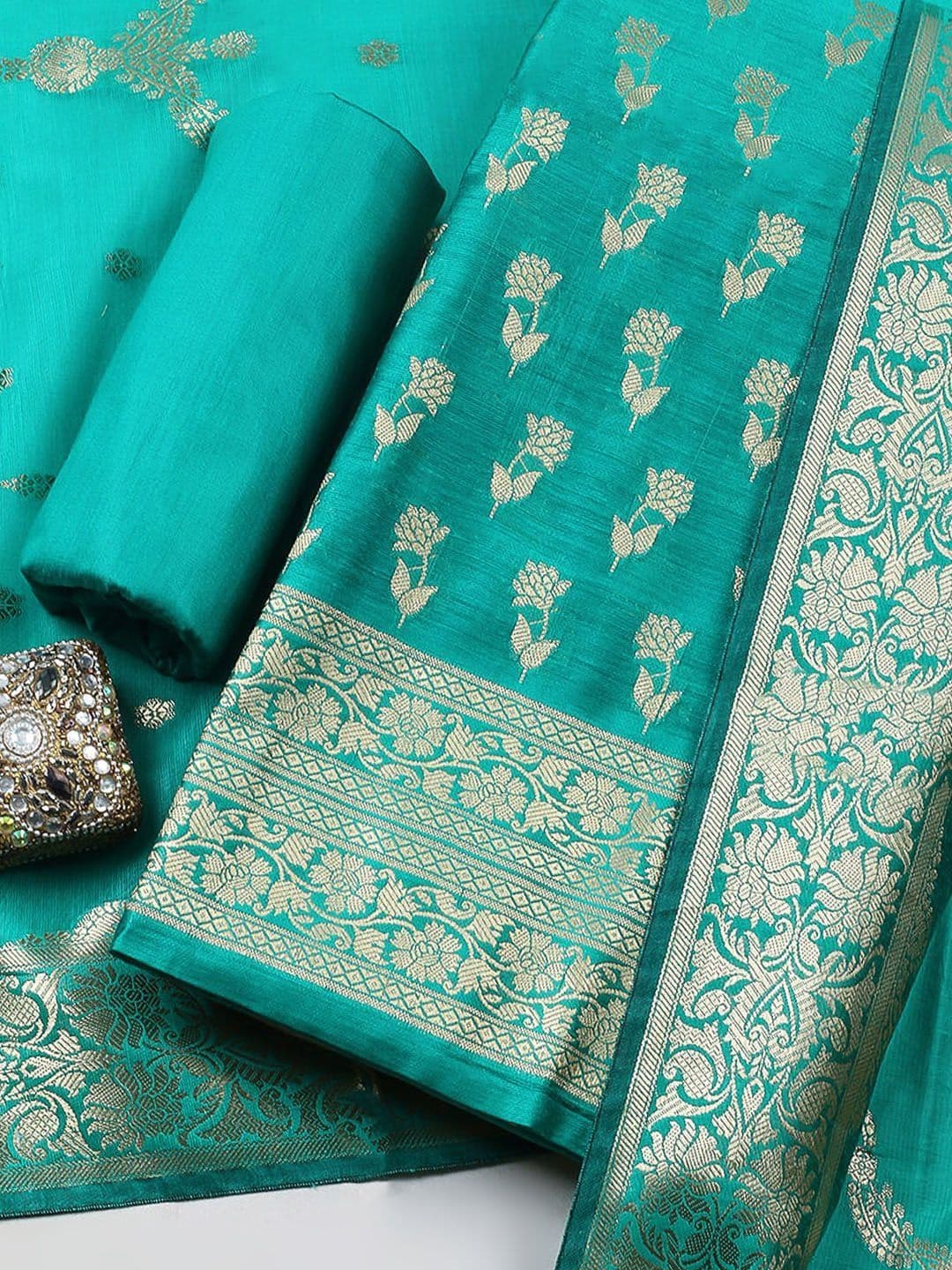 Meena Bazaar Art Silk Unstitched Dress Material - view 1