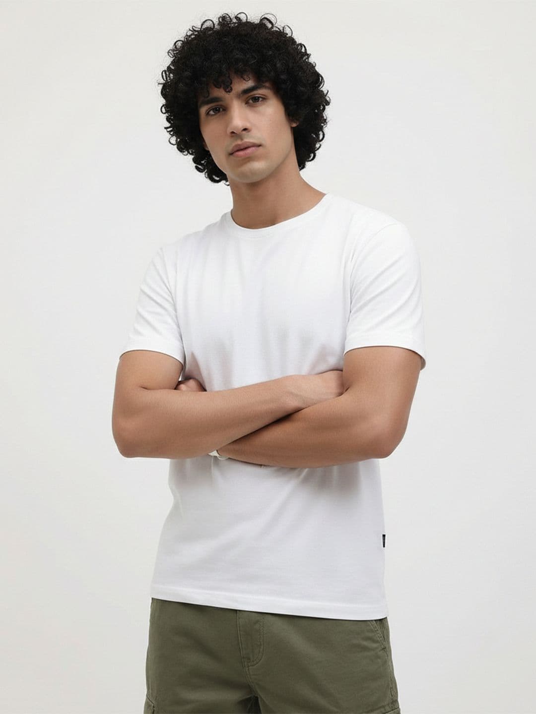 The Roadster Lifestyle Co. White Round Neck Cotton T-Shirt - view 1