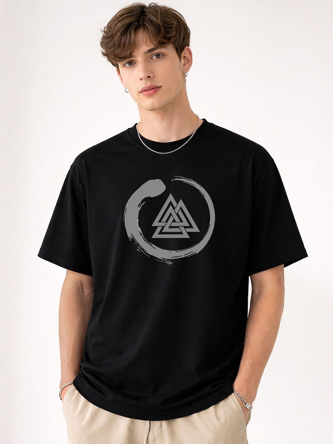 Mast & Harbour Graphic Printed Round Neck Cotton Drop-Shoulder Sleeves Relaxed Fit T-Shirt - view 1