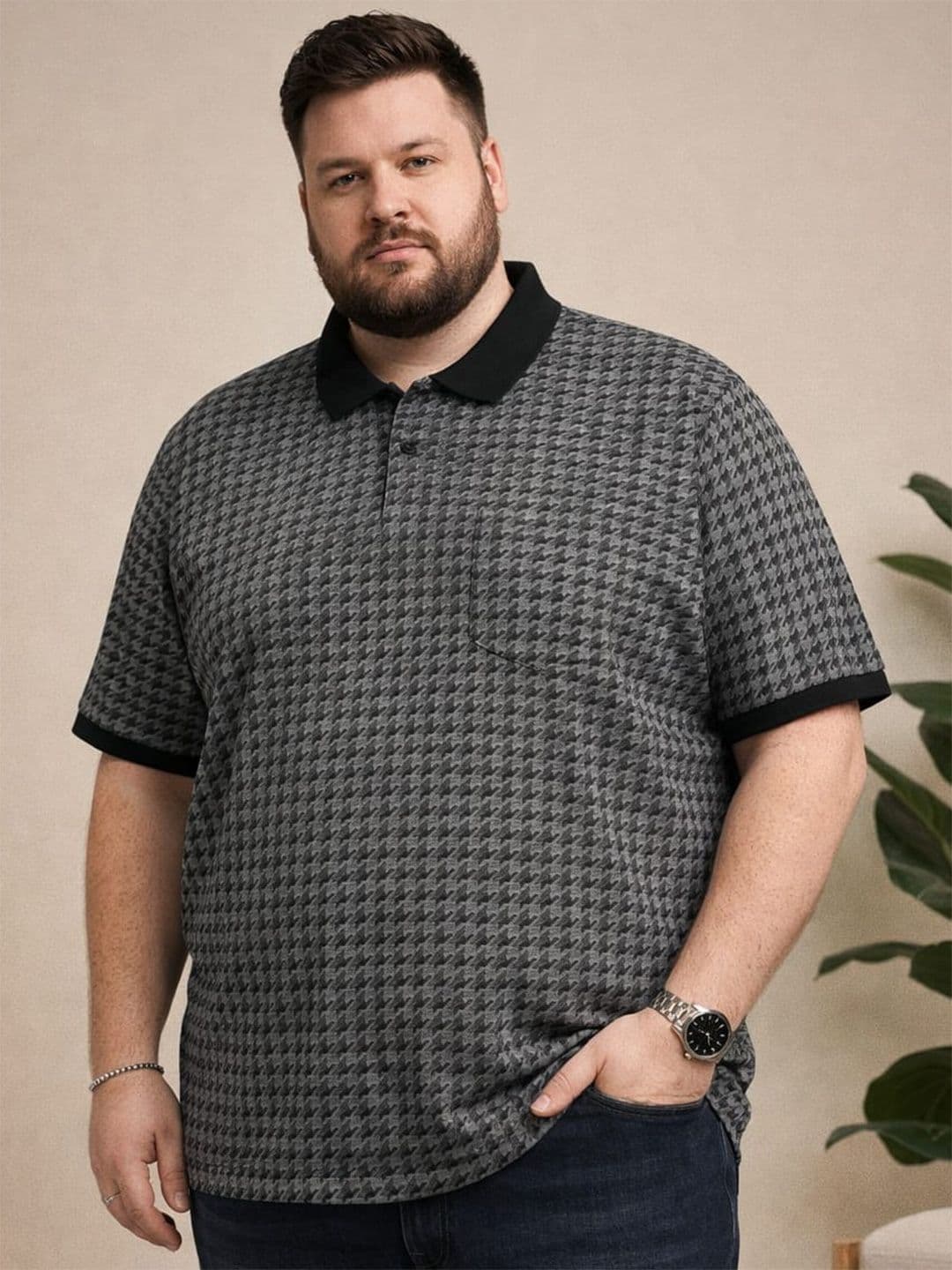 AUSTIVO Men Dark Grey Check Pocket Tshirts - view 1