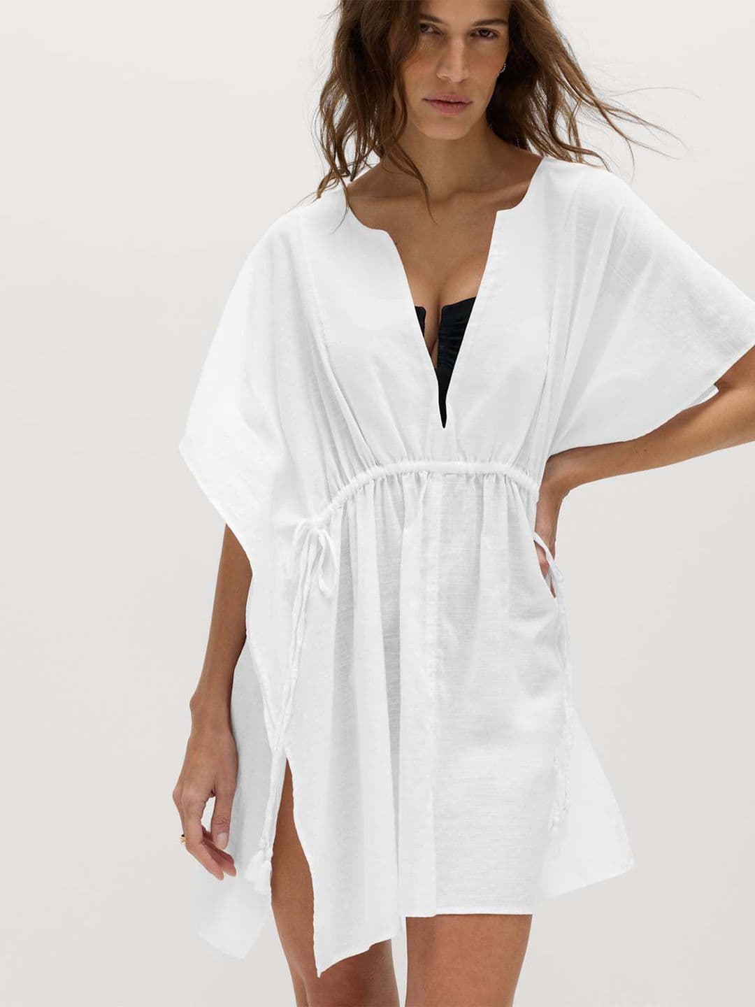 Marks & Spencer Pure Cotton Tie Detail Mini Kaftan Dress - view 1