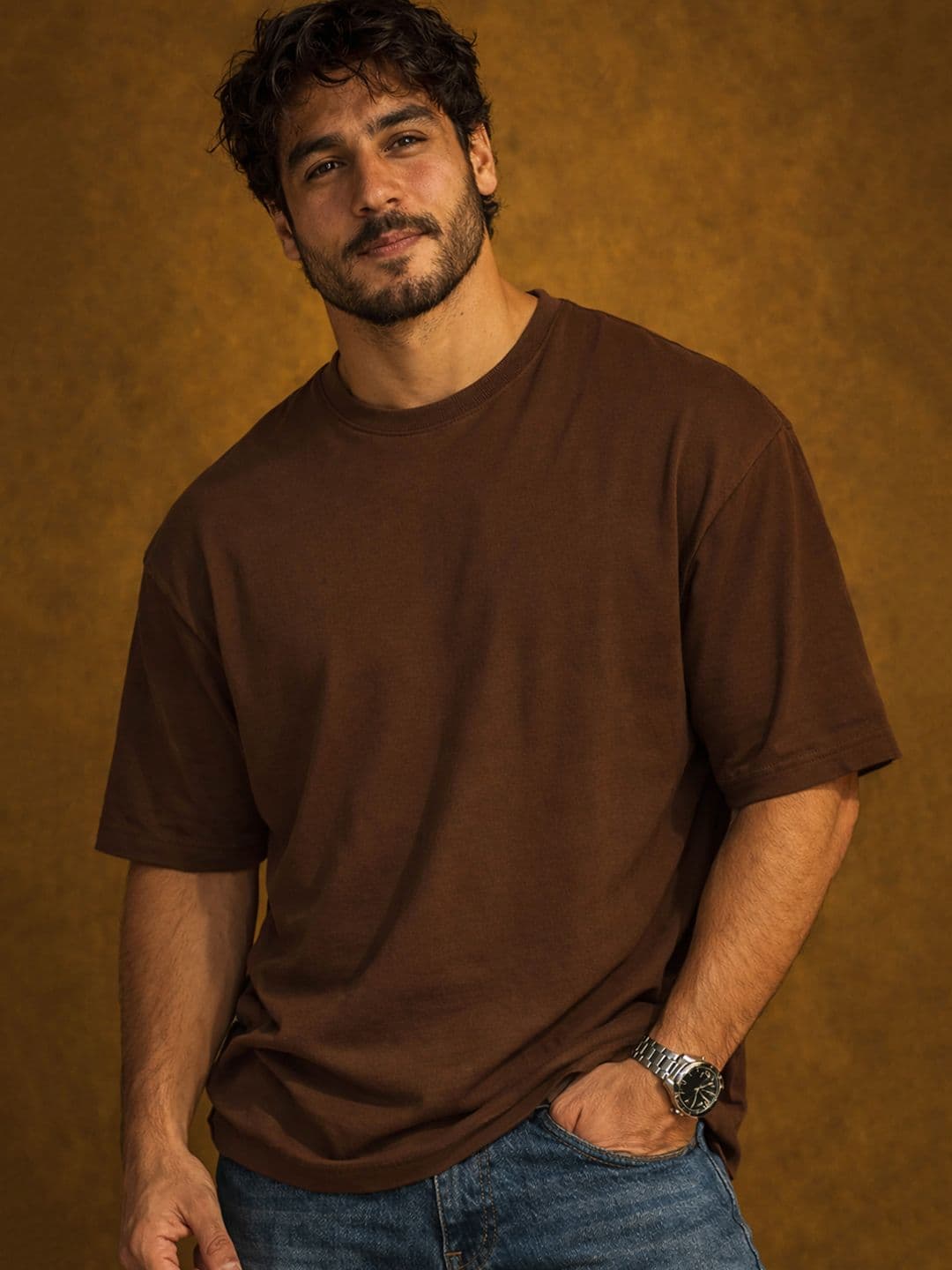 Mast & Harbour Round Neck Drop-Shoulder Sleeves Oversized T-Shirt - view 1