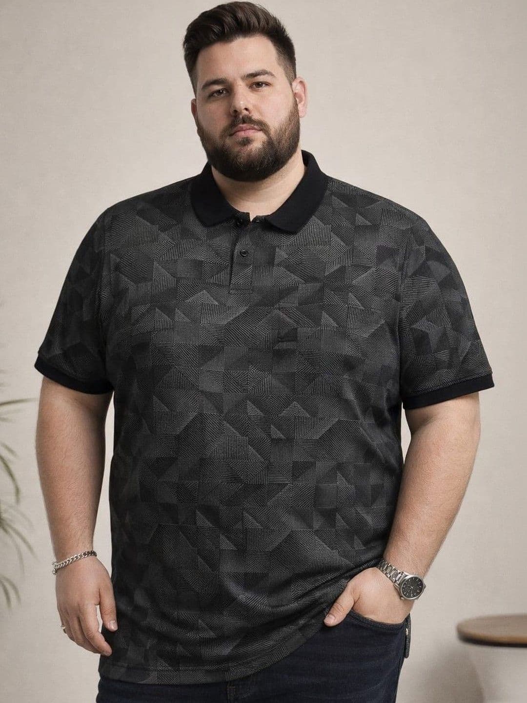 AUSTIVO Geometric Printed Polo Collar Short Sleeves T-shirt - view 1