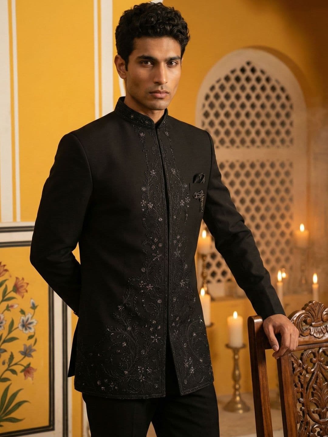 Jompers Embroidered Mandarin Collar Sherwani - view 1