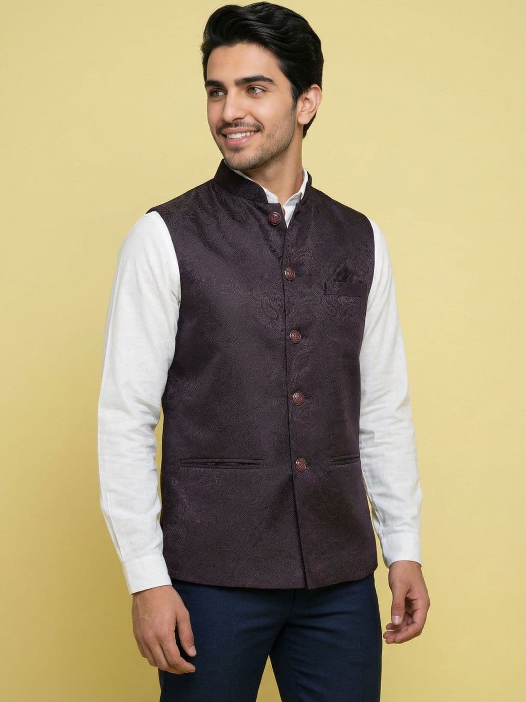 HERE&NOW Self-Design Woven Nehru Jackets - view 1