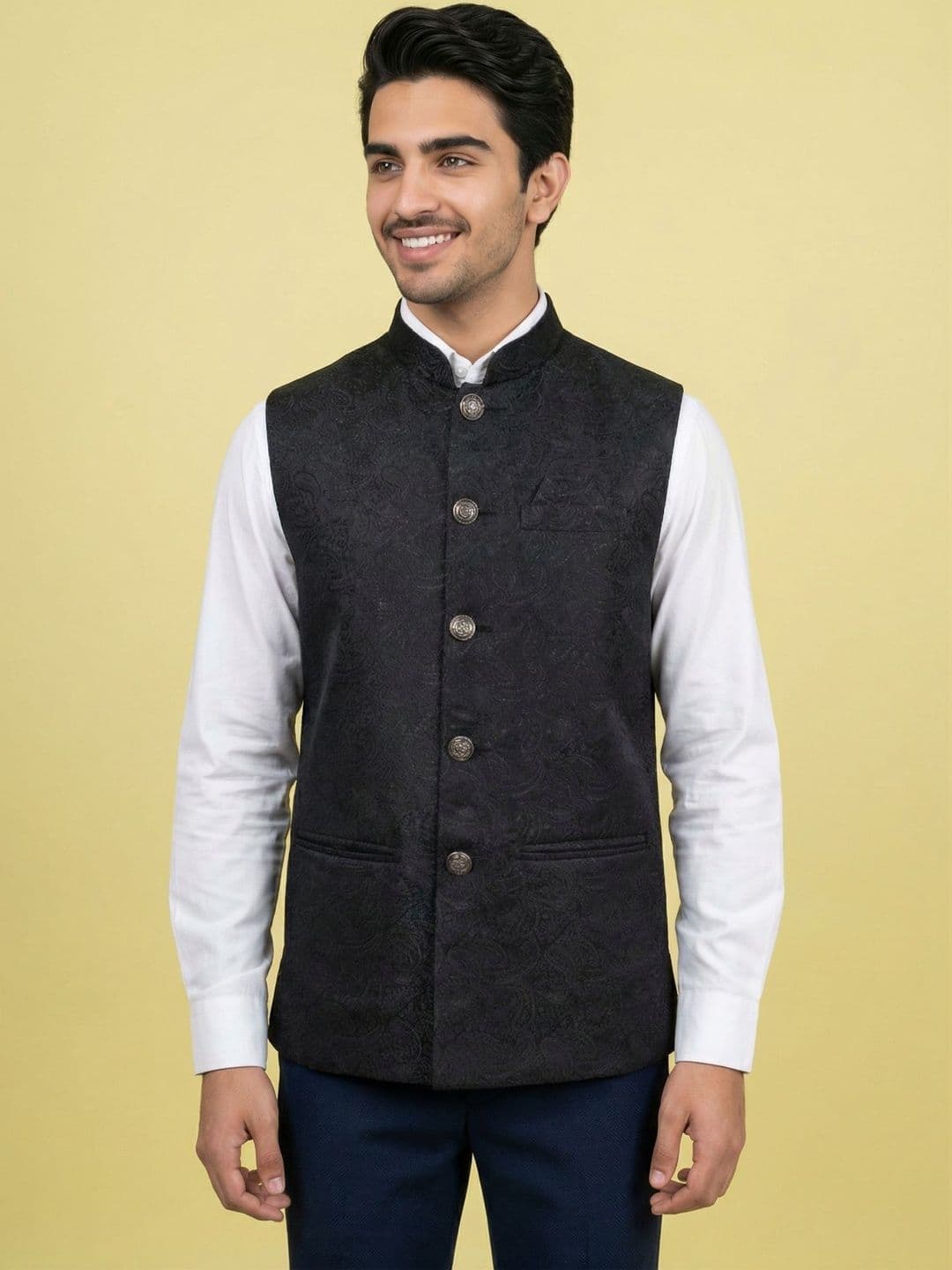 HERE&NOW Self-Design Woven Nehru Jackets - view 1