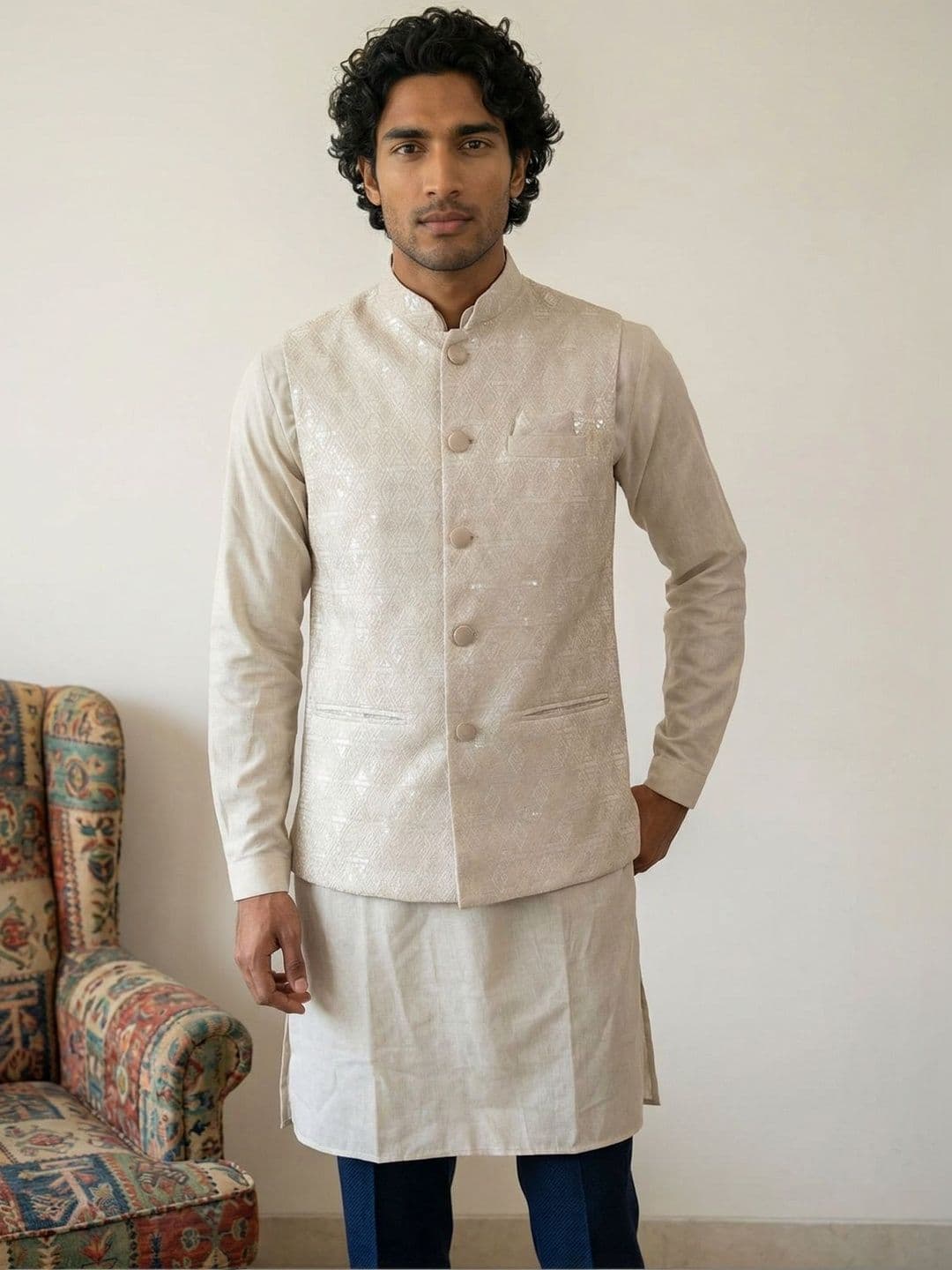 HERE&NOW Embroidered Woven Nehru Jackets - view 1