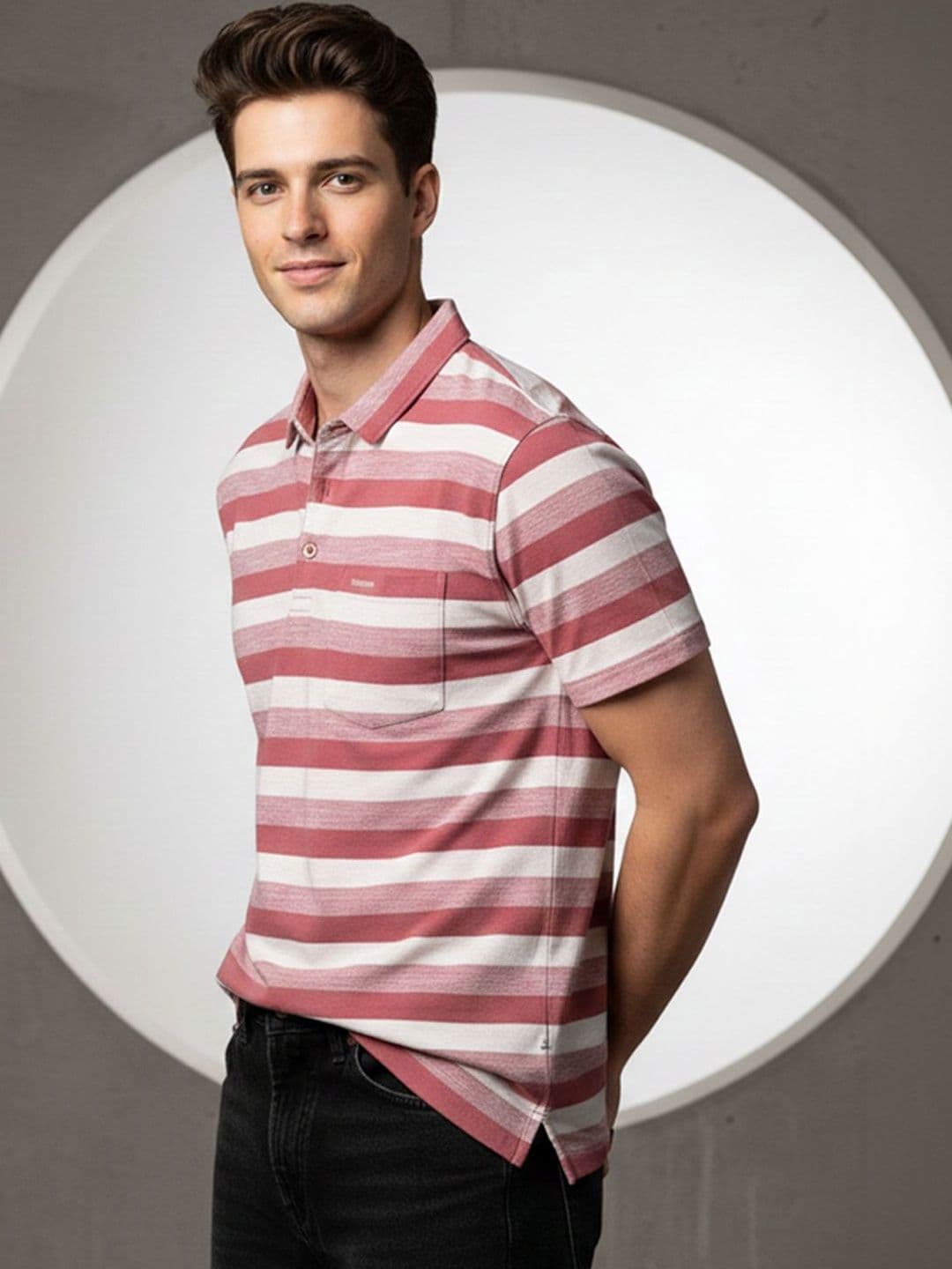 OPERATIVE Men Striped Polo Collar T-shirt - view 1