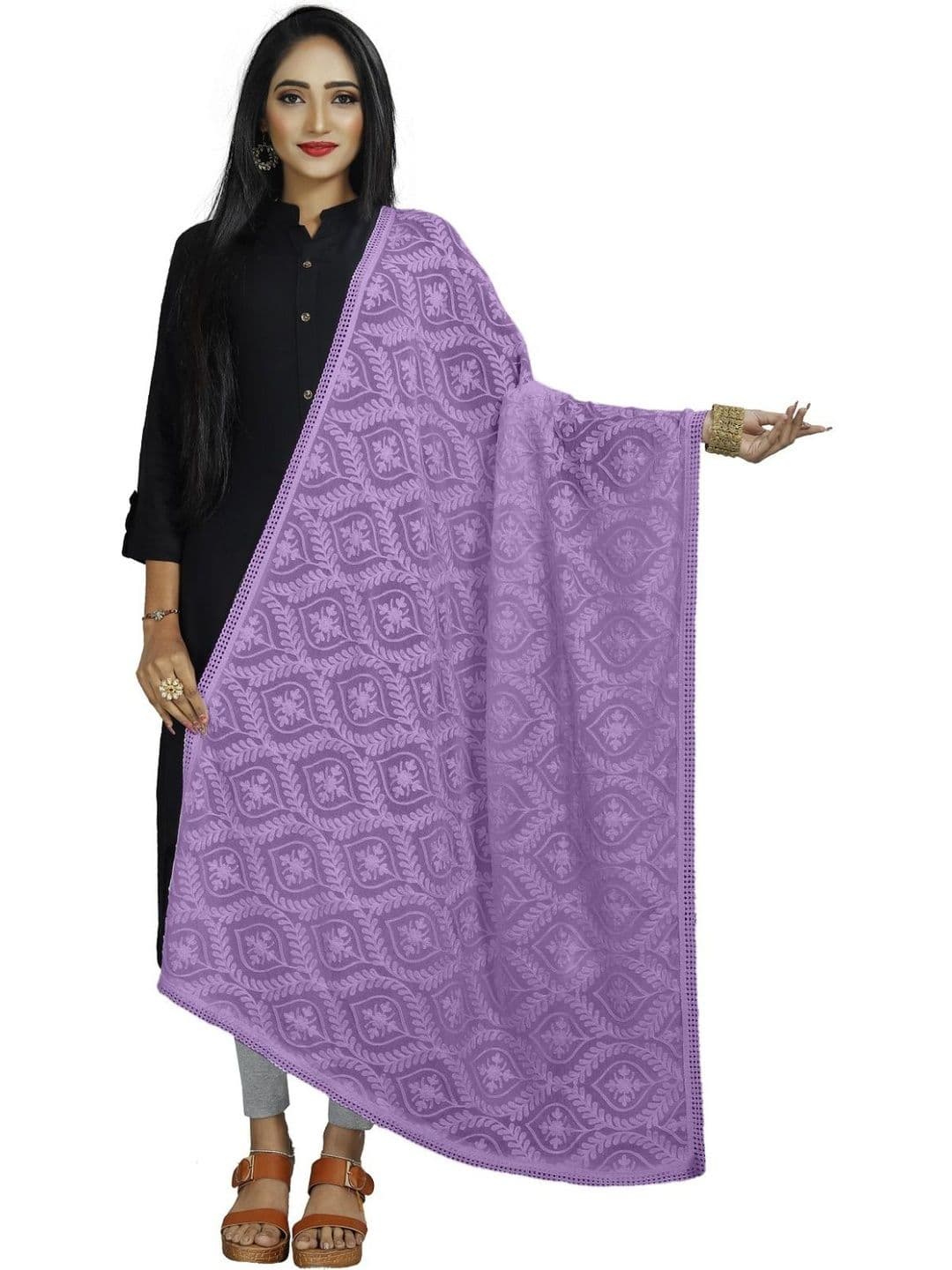 Avni N Anvi Embroidered Dupatta with Chikankari - view 1