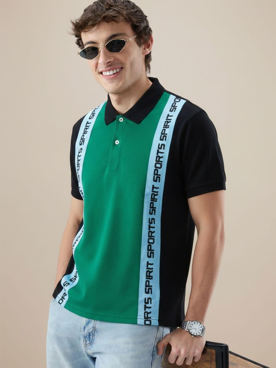 AMIRATES Men Colourblocked Polo Collar T-shirt - view 1