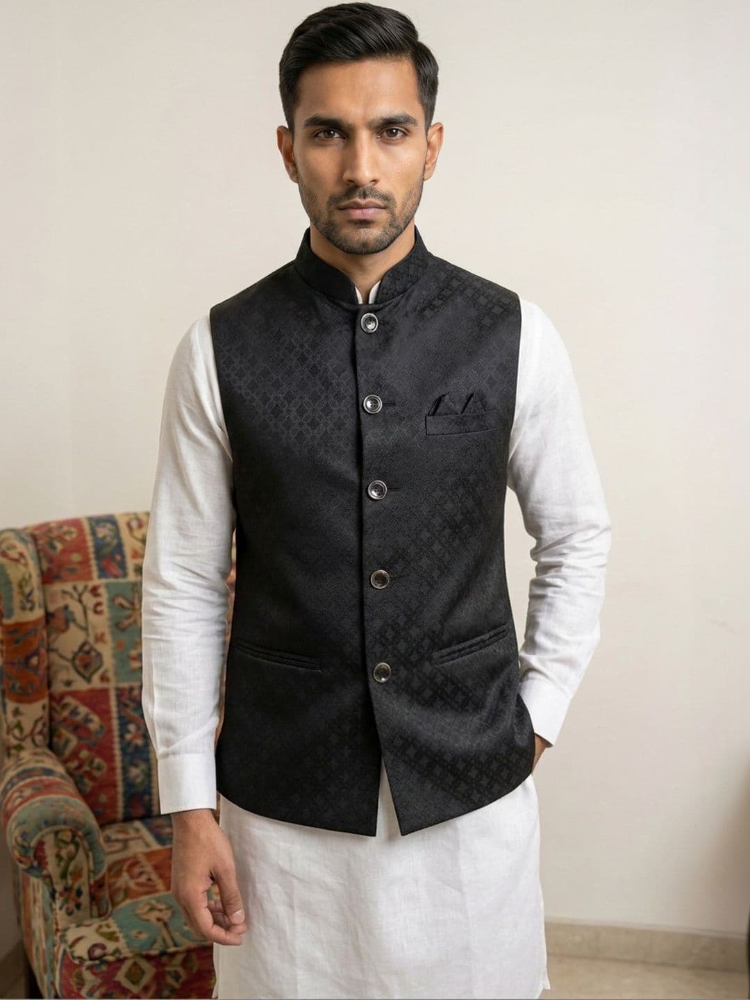HERE&NOW Self-Design Woven Nehru Jackets - view 1