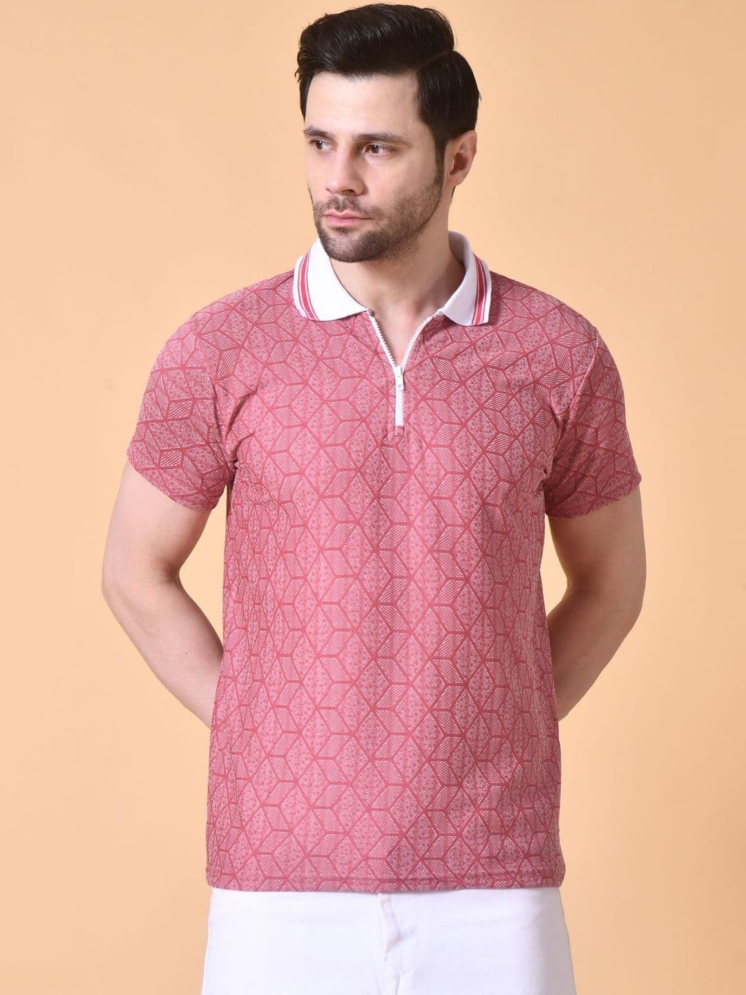BAESD Men Printed Polo Collar Applique T-shirt - view 1