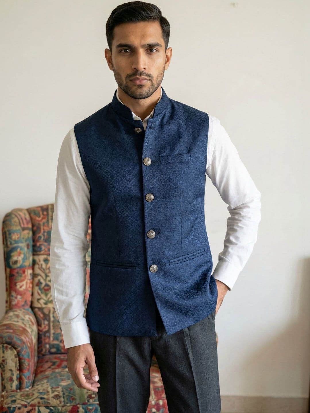 HERE&NOW Woven Design Woven Nehru Jackets - view 1