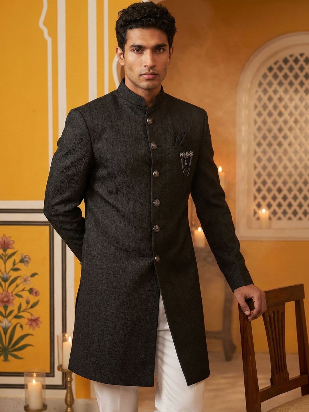 Jompers Embroidered Mandarin Collar Sherwani - view 1