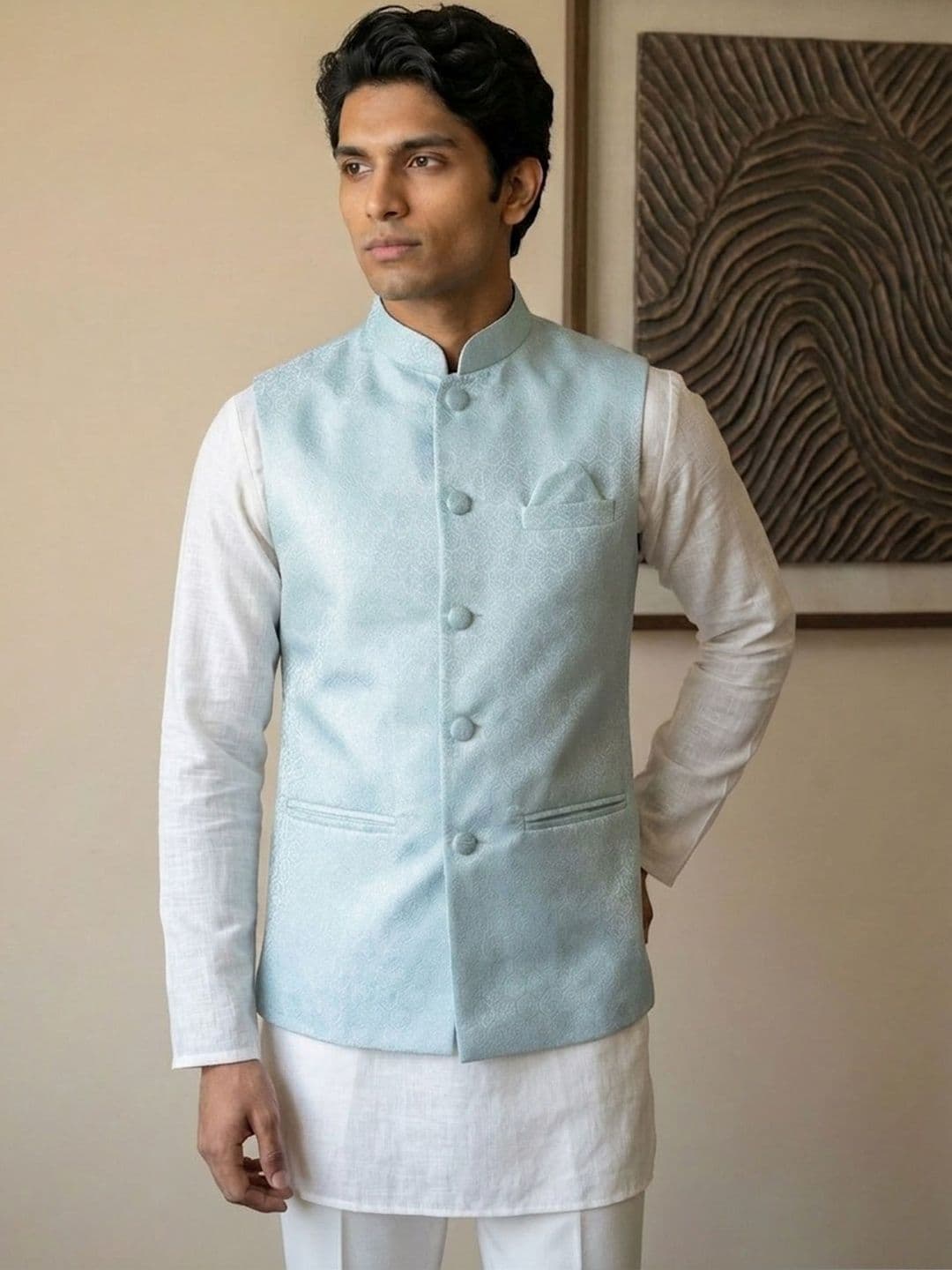HERE&NOW Embroidered Woven Nehru Jackets - view 1