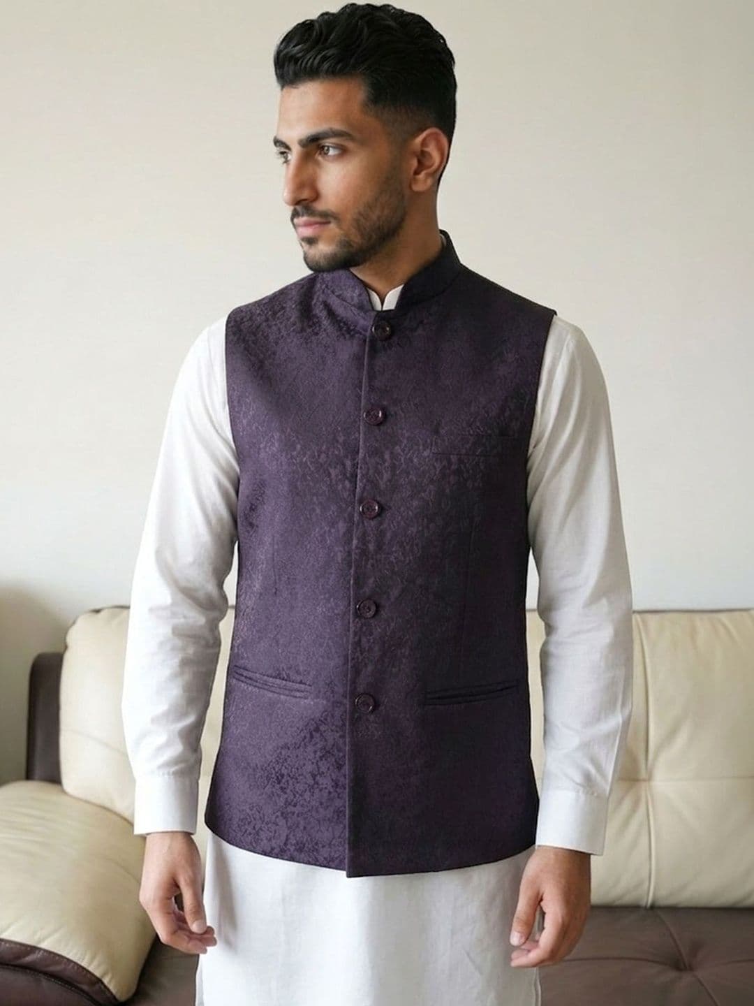 HERE&NOW Self-Design Woven Nehru Jackets - view 1