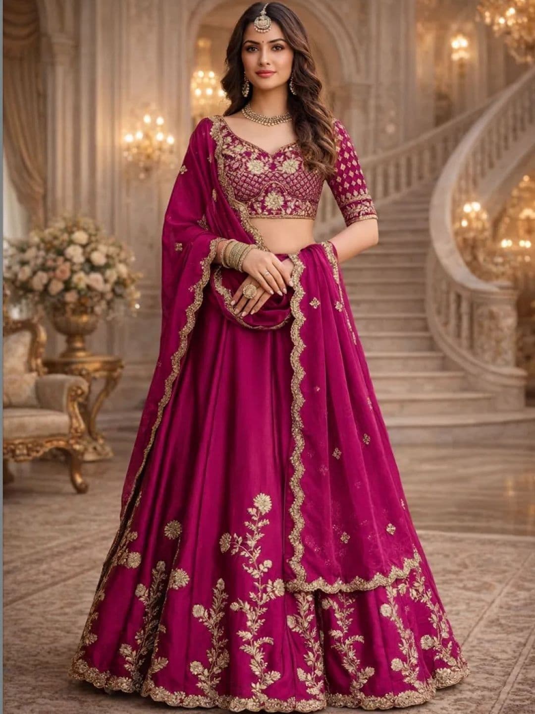 BAESD Embroidered Thread Work Unstitched Lehenga & Blouse With Dupatta - view 1