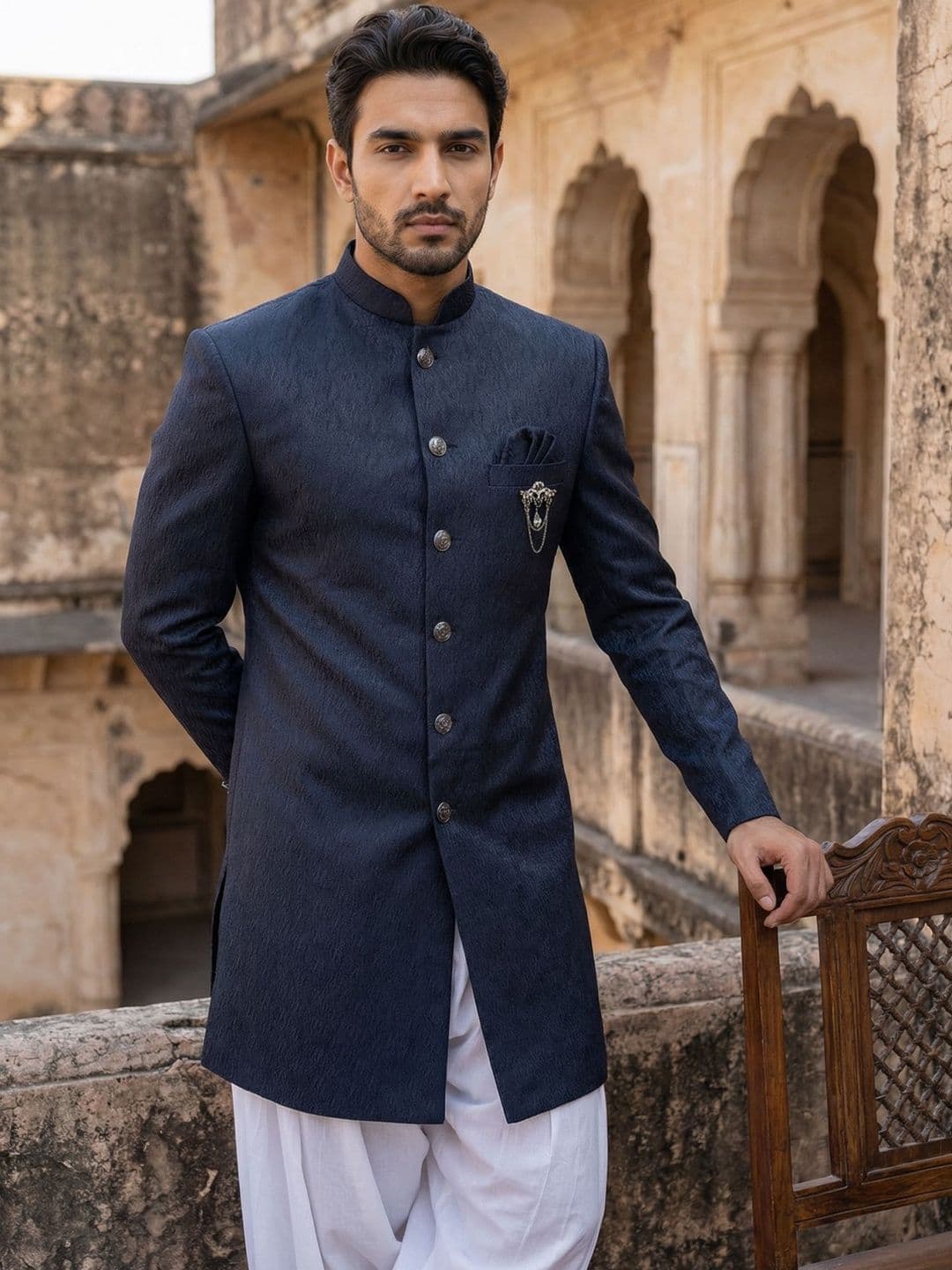 Jompers Embroidered Mandarin Collar Sherwani - view 1