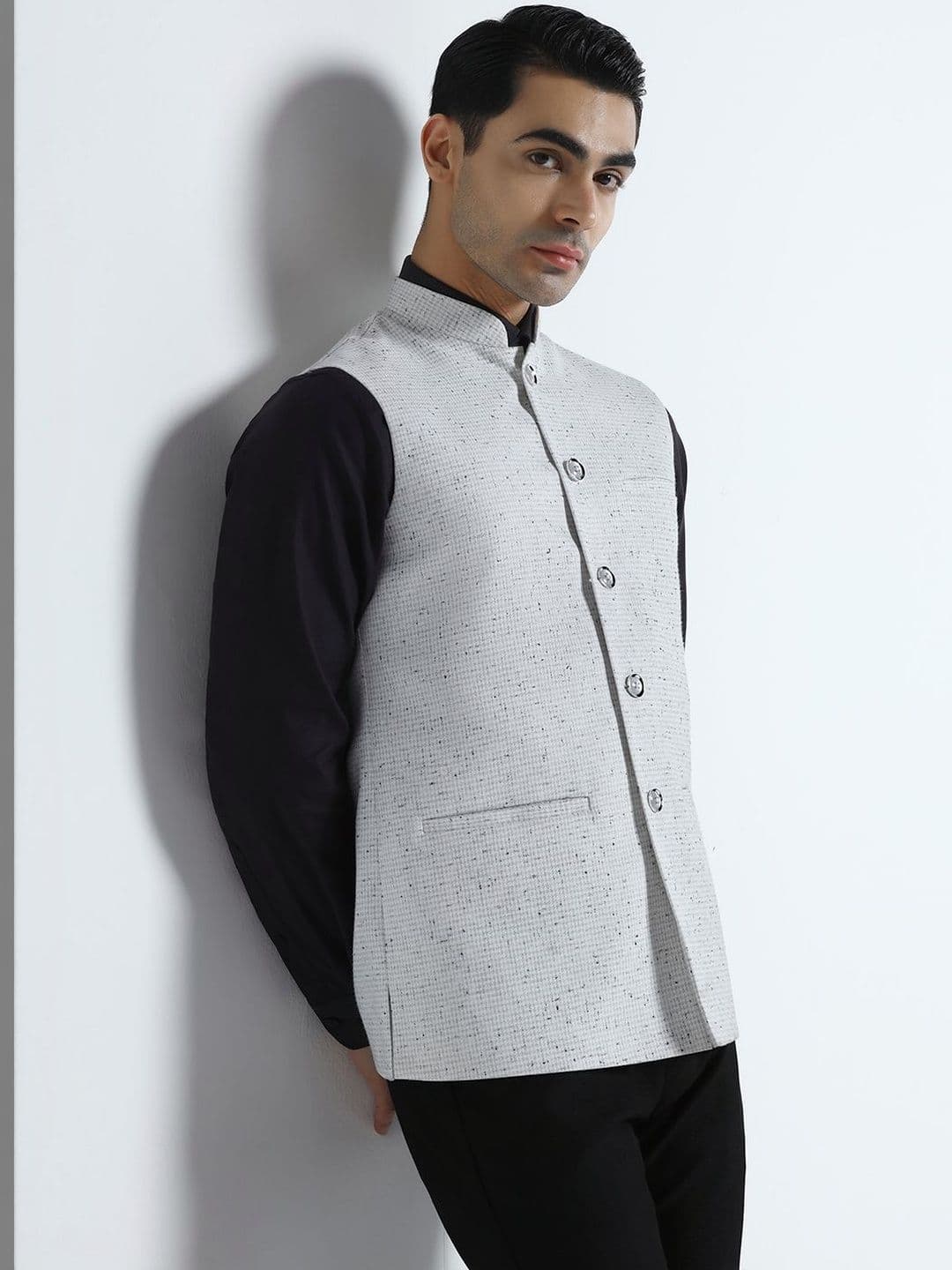 TAHVO Checked Woven Nehru Jackets - view 1