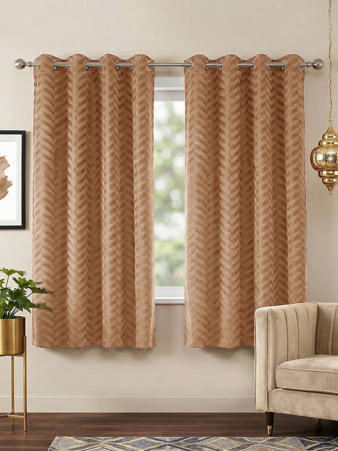 Story@home Beige Set of 2 Geometric Room Darkening Window Curtain - view 1