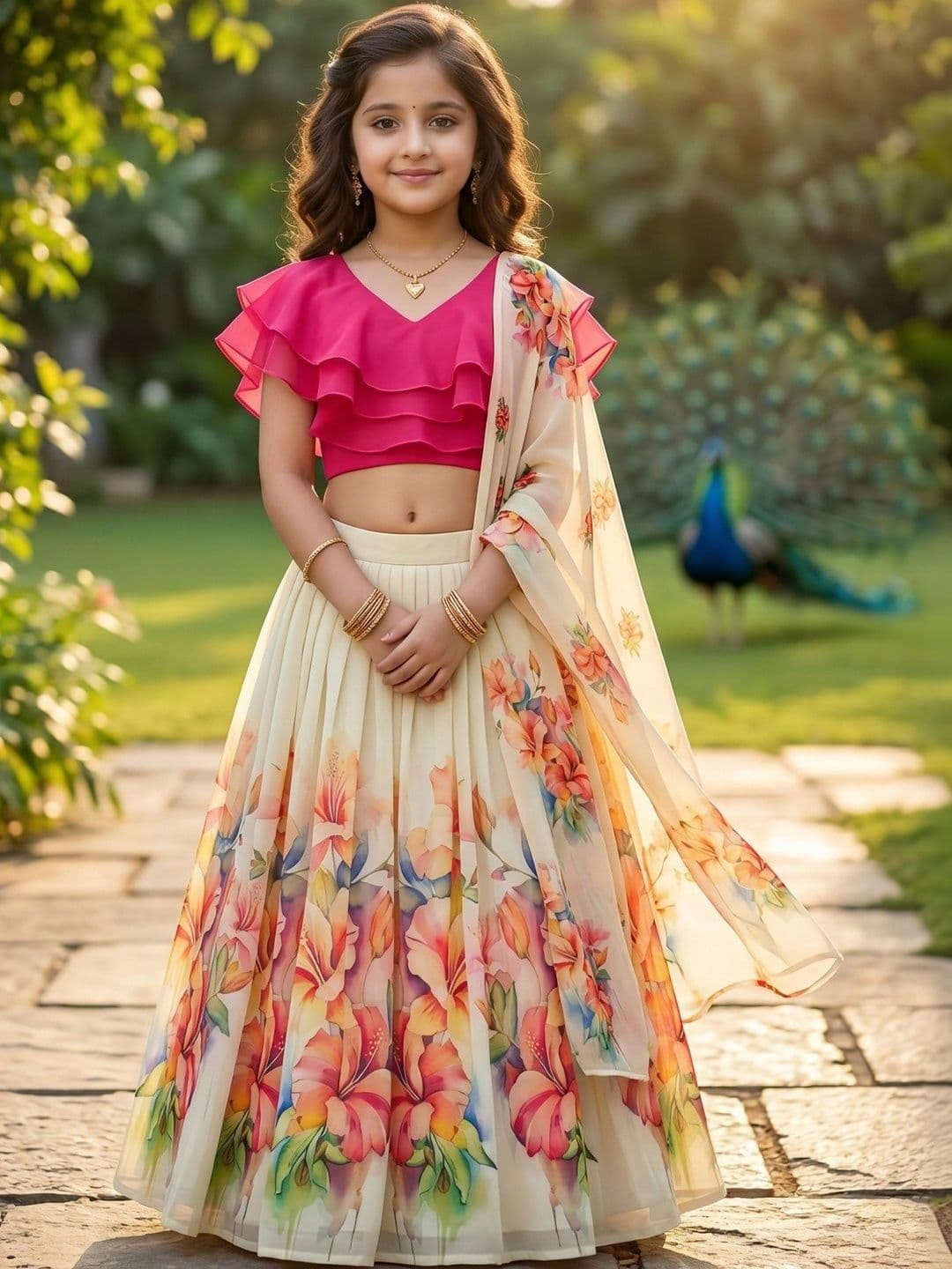 KALINI Girls Printed Ready to Wear Lehenga & Blouse With Dupatta - view 1