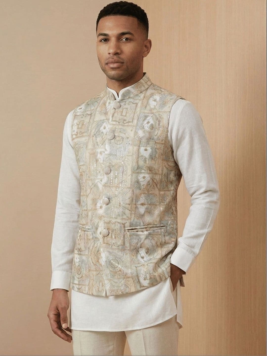 HERE&NOW Embroidered Woven Nehru Jackets - view 1
