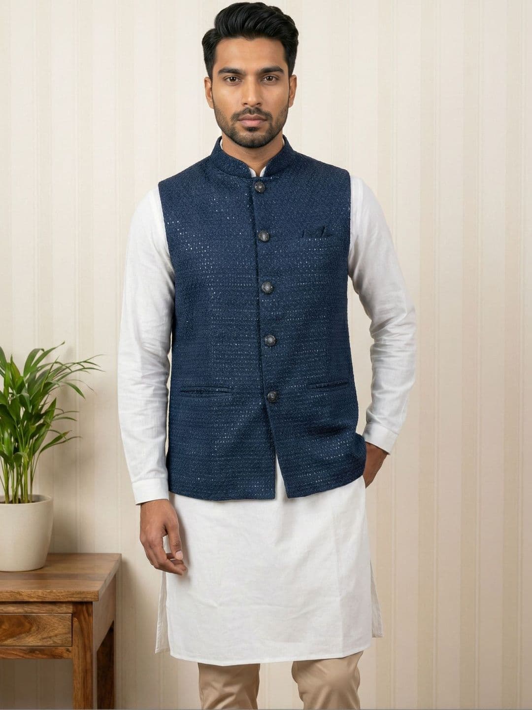 HERE&NOW Embroidered Woven Nehru Jackets - view 1