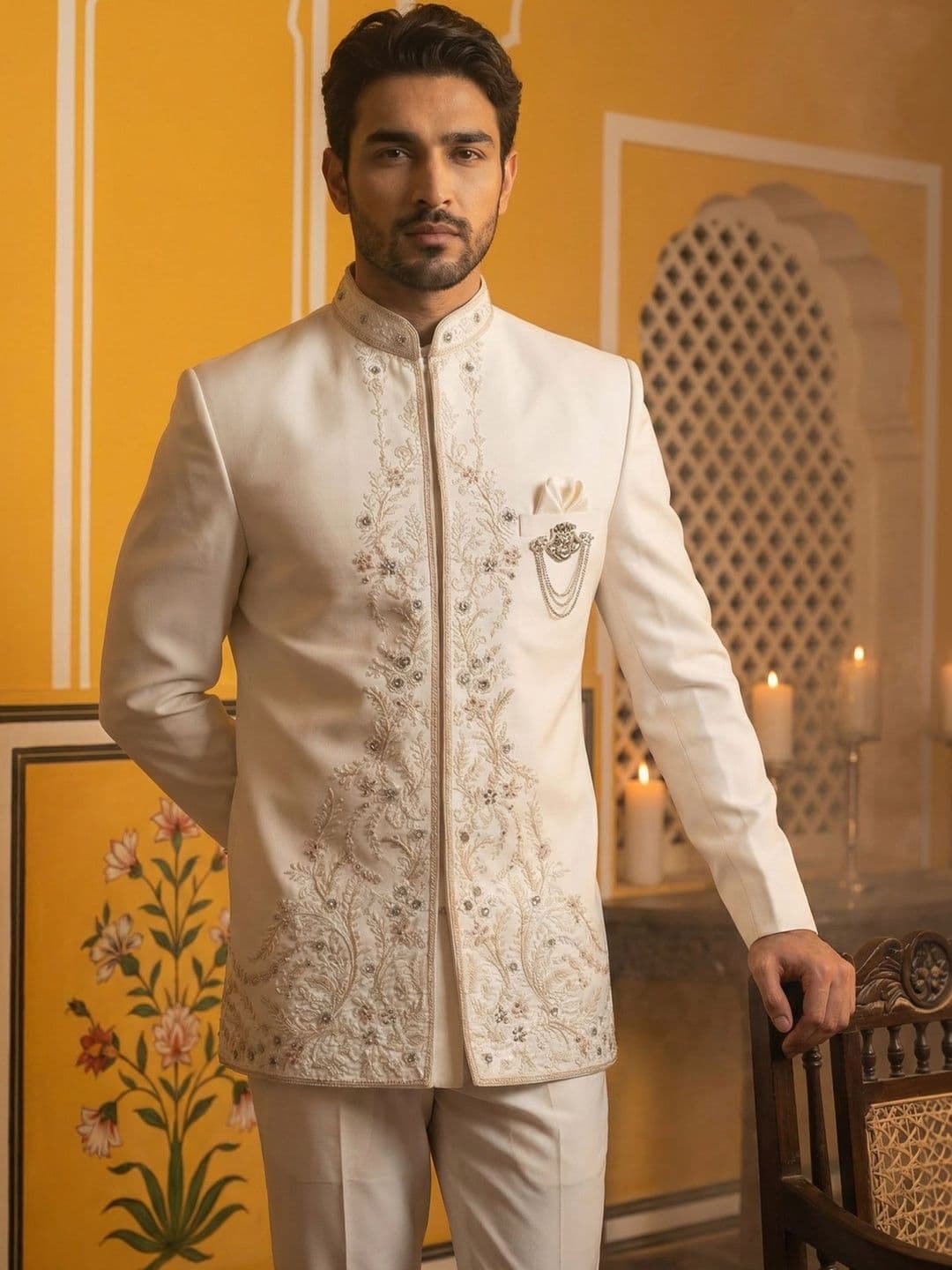 Jompers Embroidered Mandarin Collar Sherwani - view 1