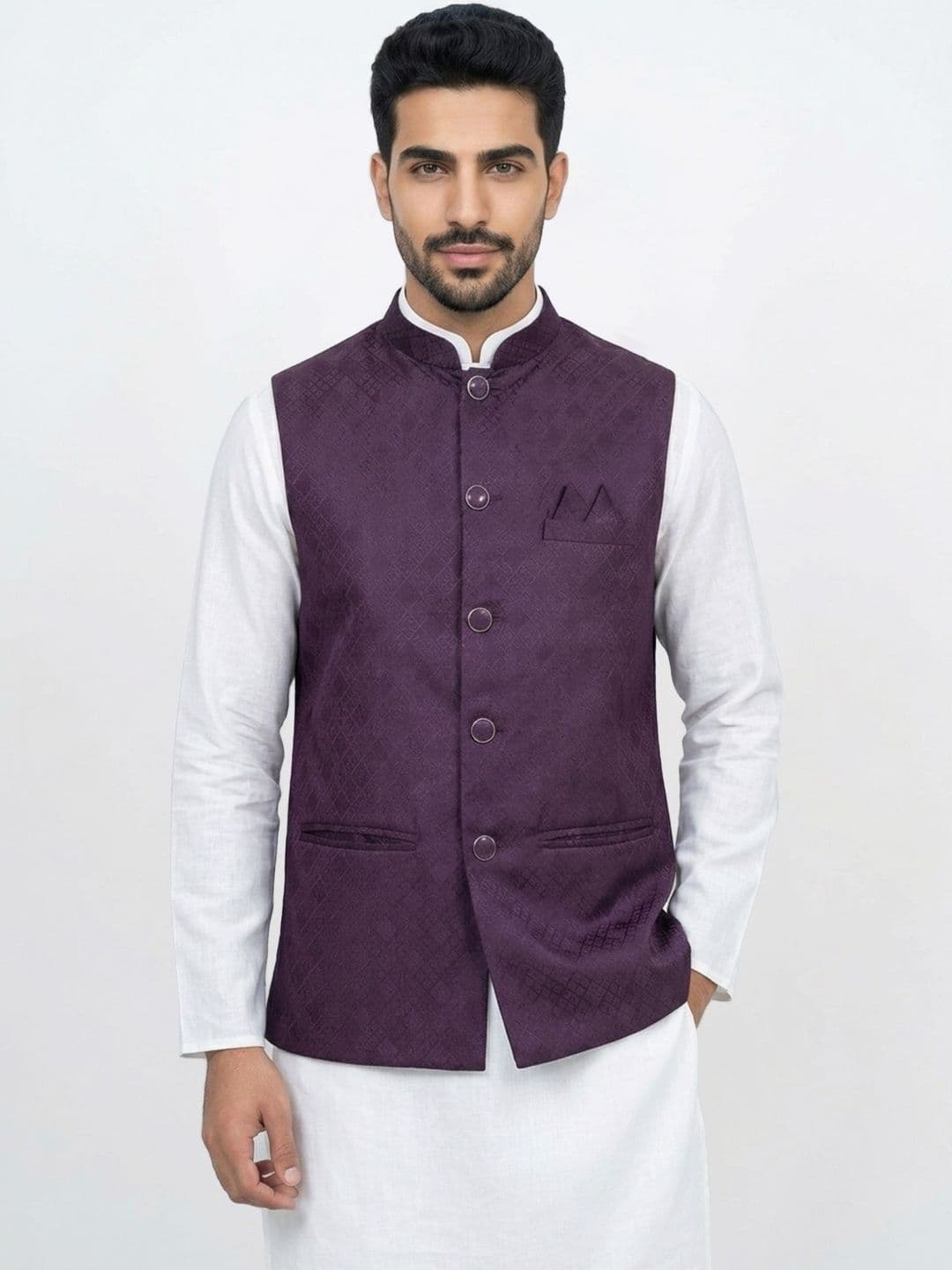 HERE&NOW Self-Design Woven Nehru Jackets - view 1
