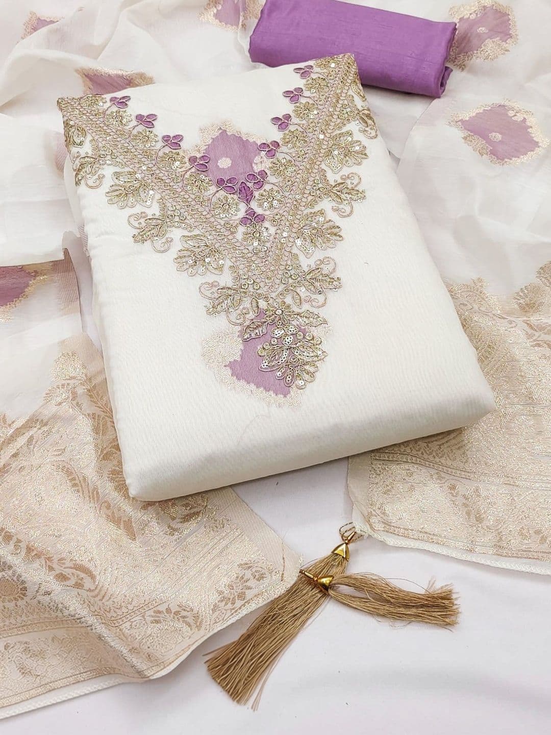 KALINI Embroidered Unstitched Dress Material - view 1