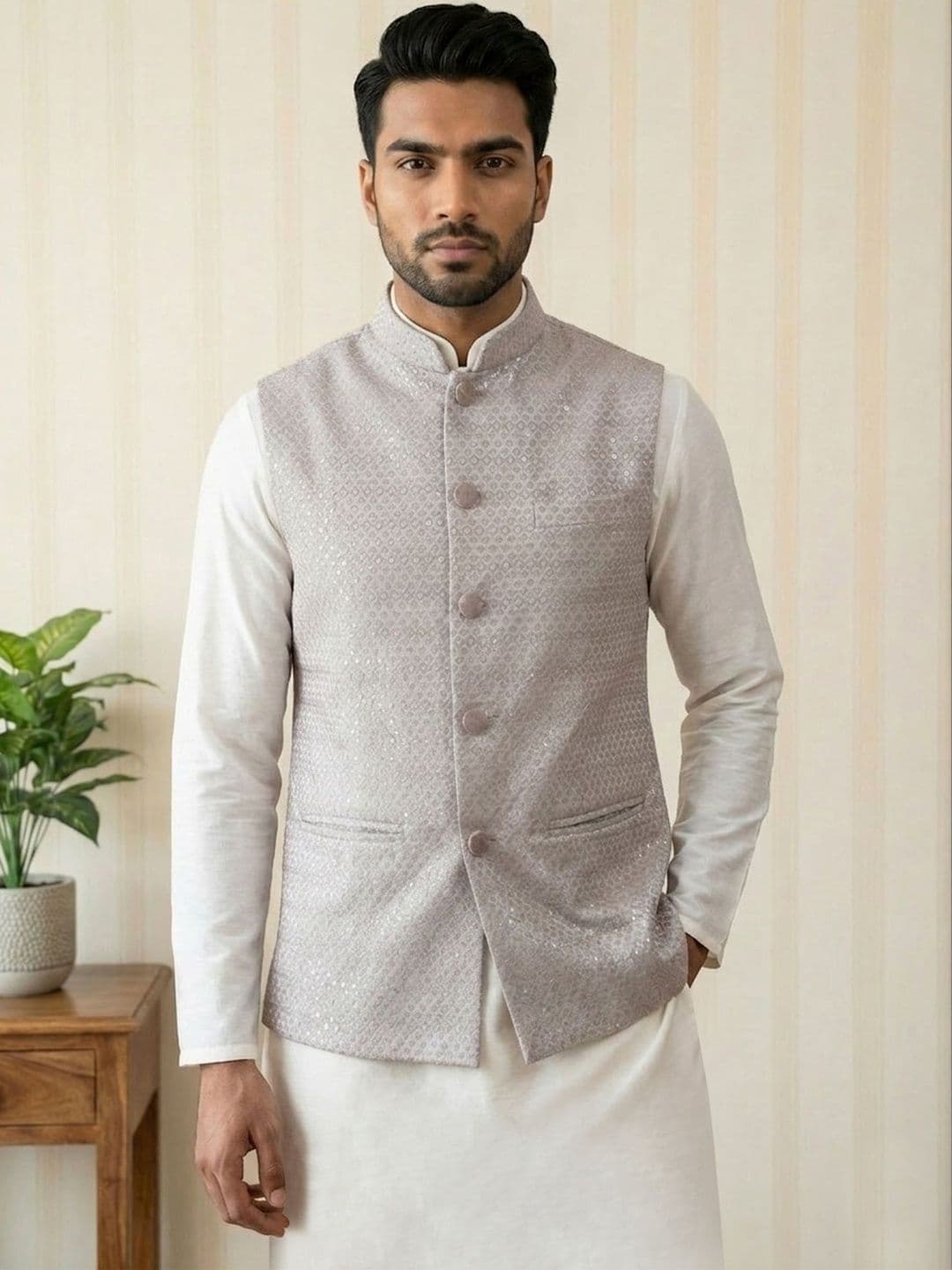 HERE&NOW Embroidered Woven Nehru Jackets - view 1