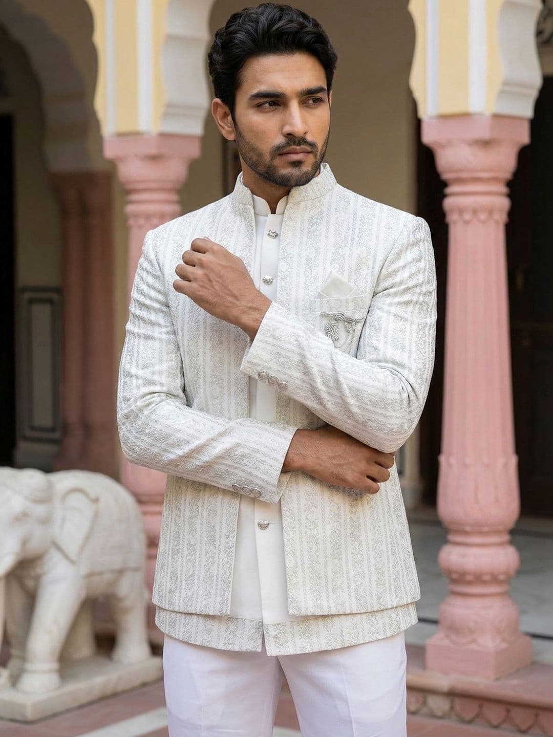 Jompers Embroidered Mandarin Collar Sherwani - view 1