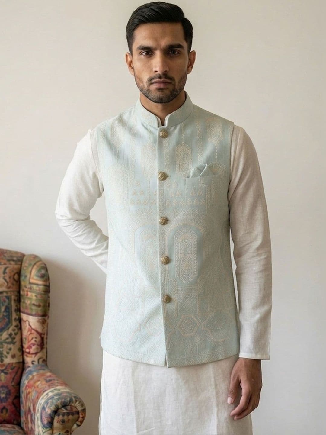 HERE&NOW Embroidered Woven Nehru Jackets - view 1