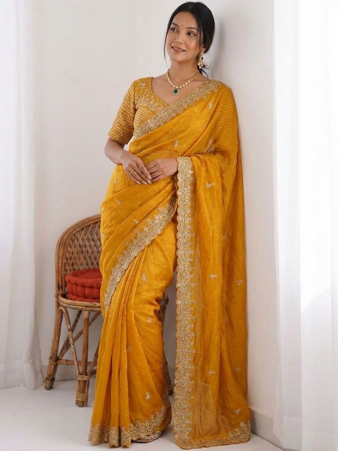 Mitera Ethnic Motifs Embroidered Pure Chiffon Saree - view 1