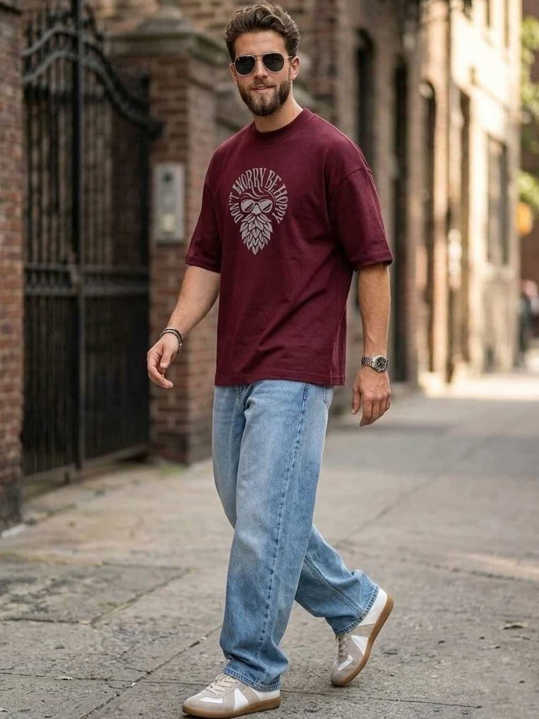 RebelRoarr Men Printed Drop-Shoulder Sleeves T-shirt - view 1