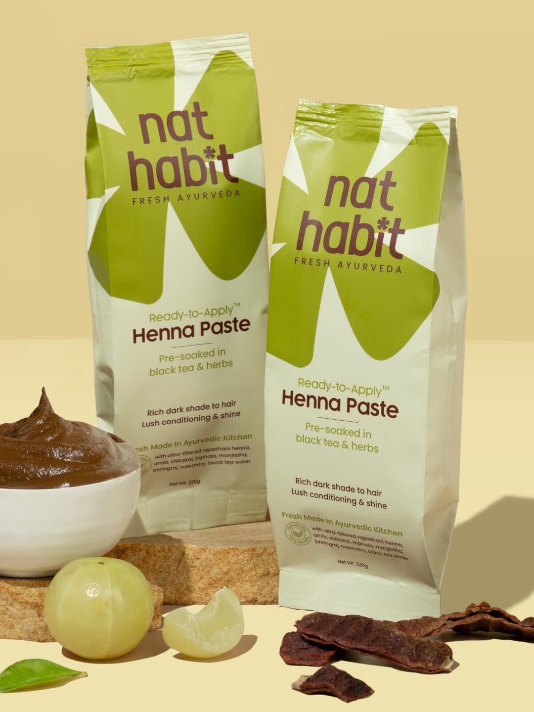 Nat Habit 2Pcs Ready-To-Apply Henna Paste with Black Tea & Herbs 220g each - Rich Brown - view 1