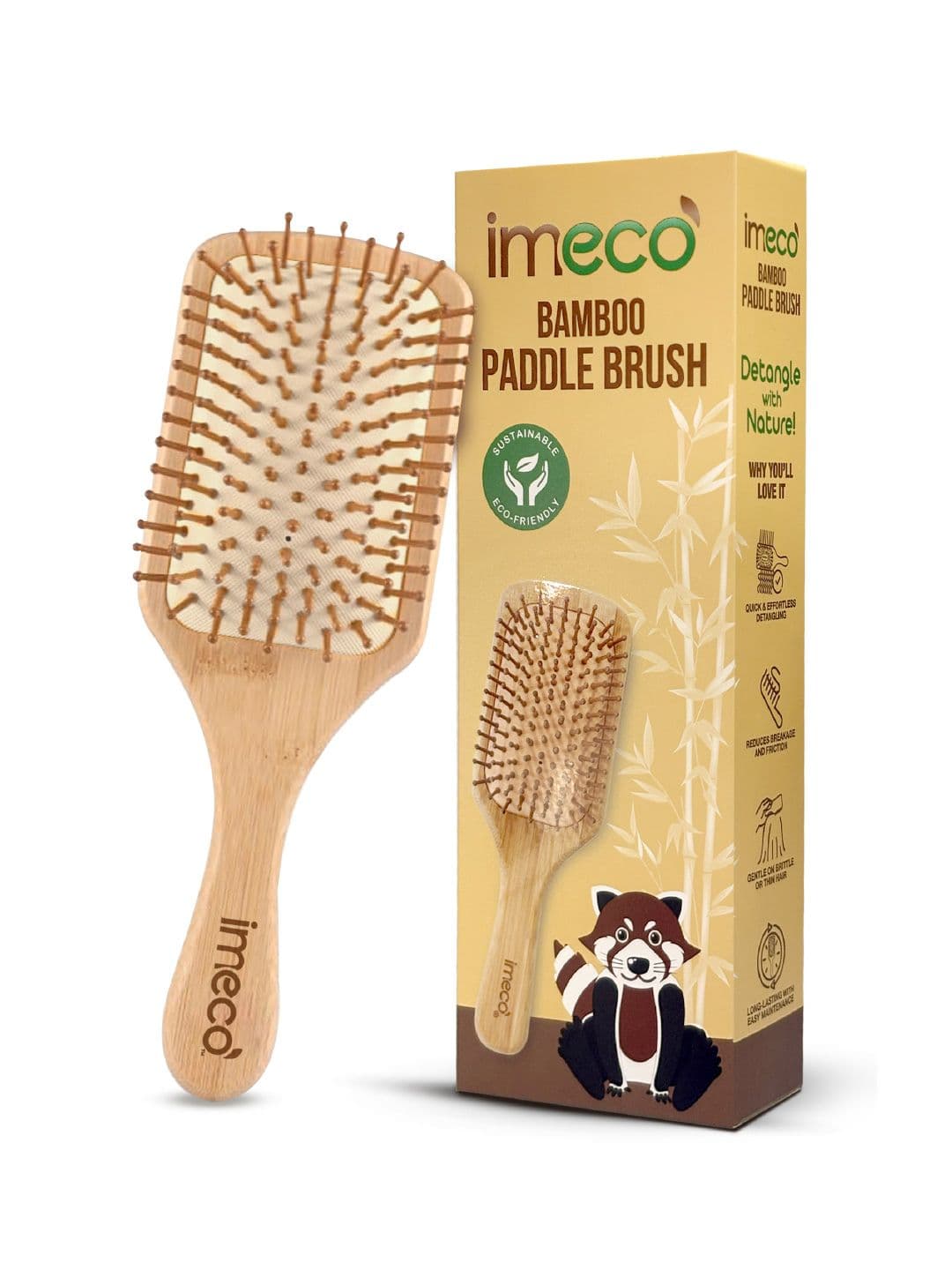 IMECO Bamboo Rectangle Paddle Hair Brush - view 1