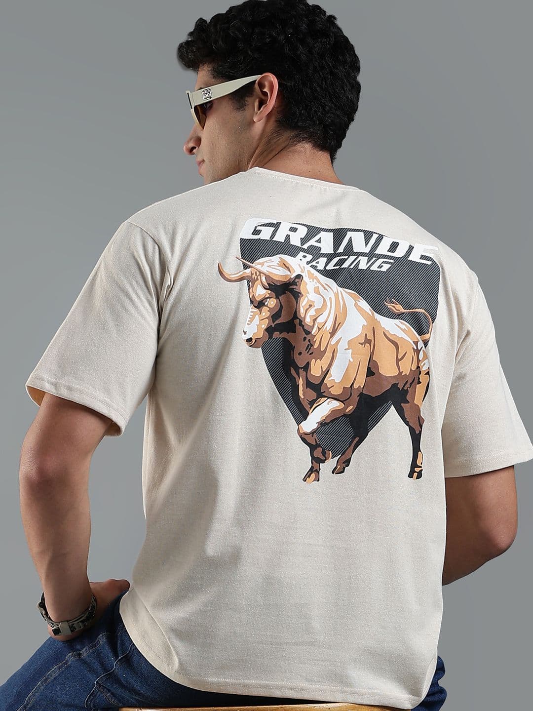 LEWEL Men Graphic Printed Round Neck Cotton Oversized T-shirt - view 1