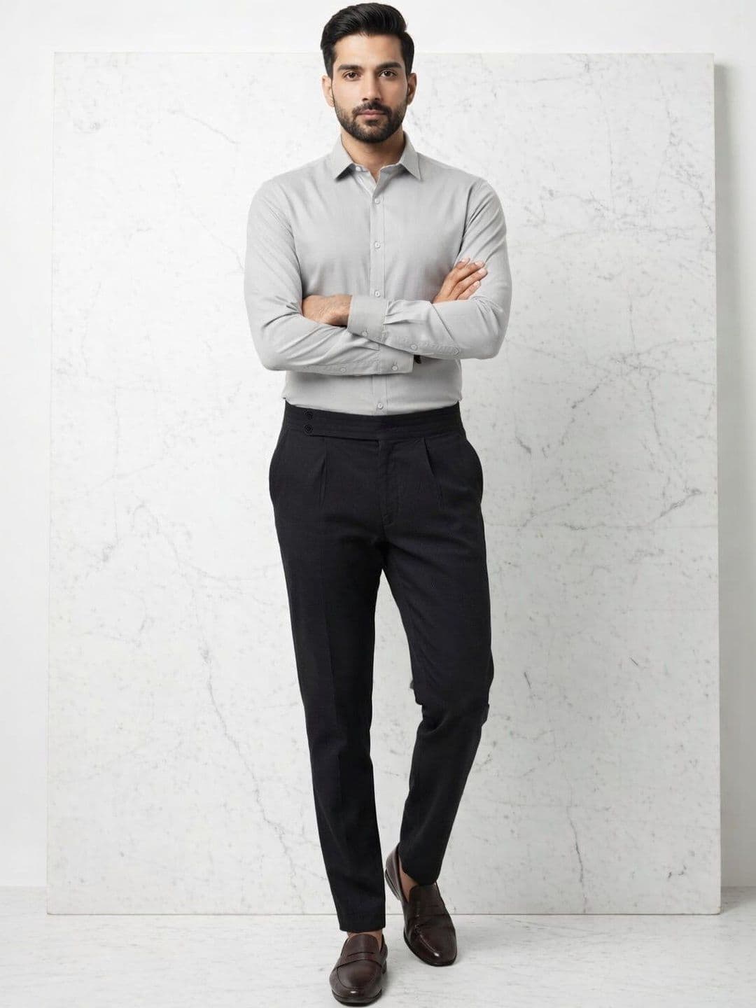 The Roadster Lifestyle Co Men Pure Cotton Slim Fit Pleated Formal Trousers - view 1