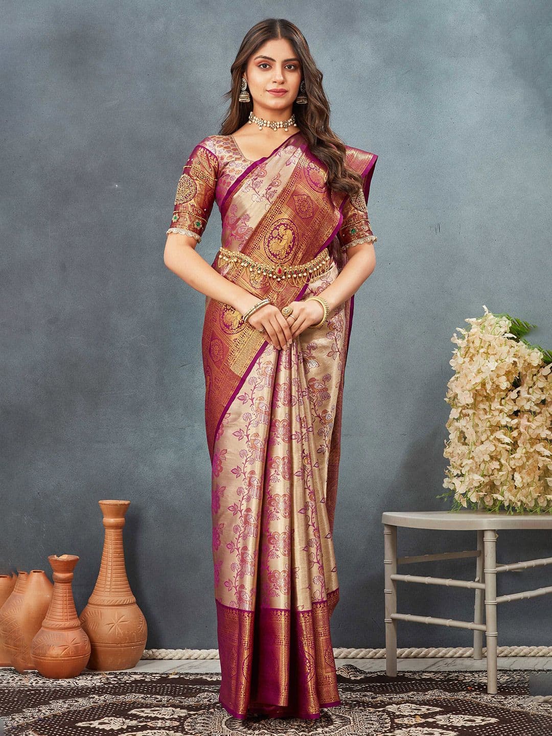 Tankori Woven Design Zari Dharmavaram Saree - view 1