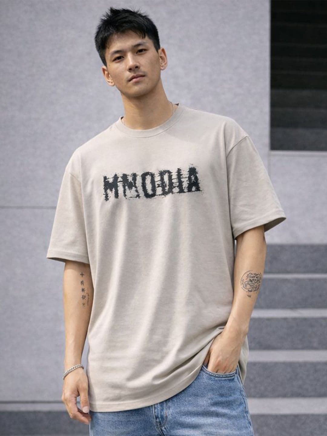 MACK JONNEY Graphic Printed Round Neck Oversized Cotton Relaxed Fit Tshirt - view 1