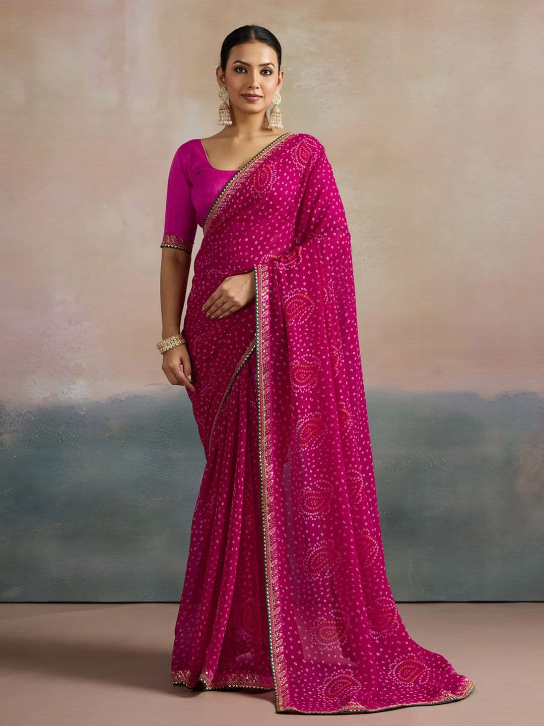 Mitera Bandhani Printed Sequinned Pure Georgette Bandhani Saree - view 1