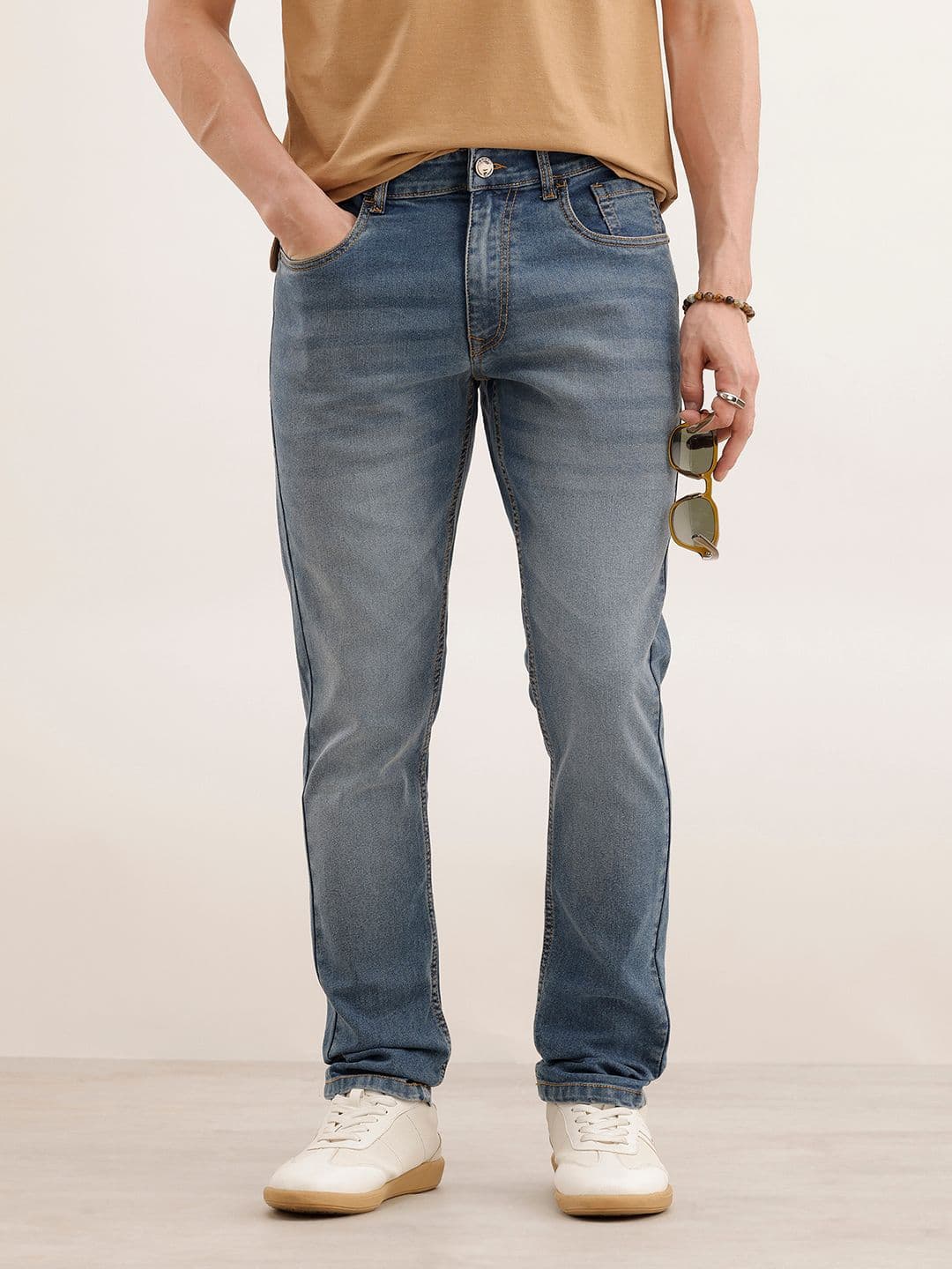 WROGN Men Slim Fit Mid-Rise Heavy Fade Stretchable Jeans - view 1