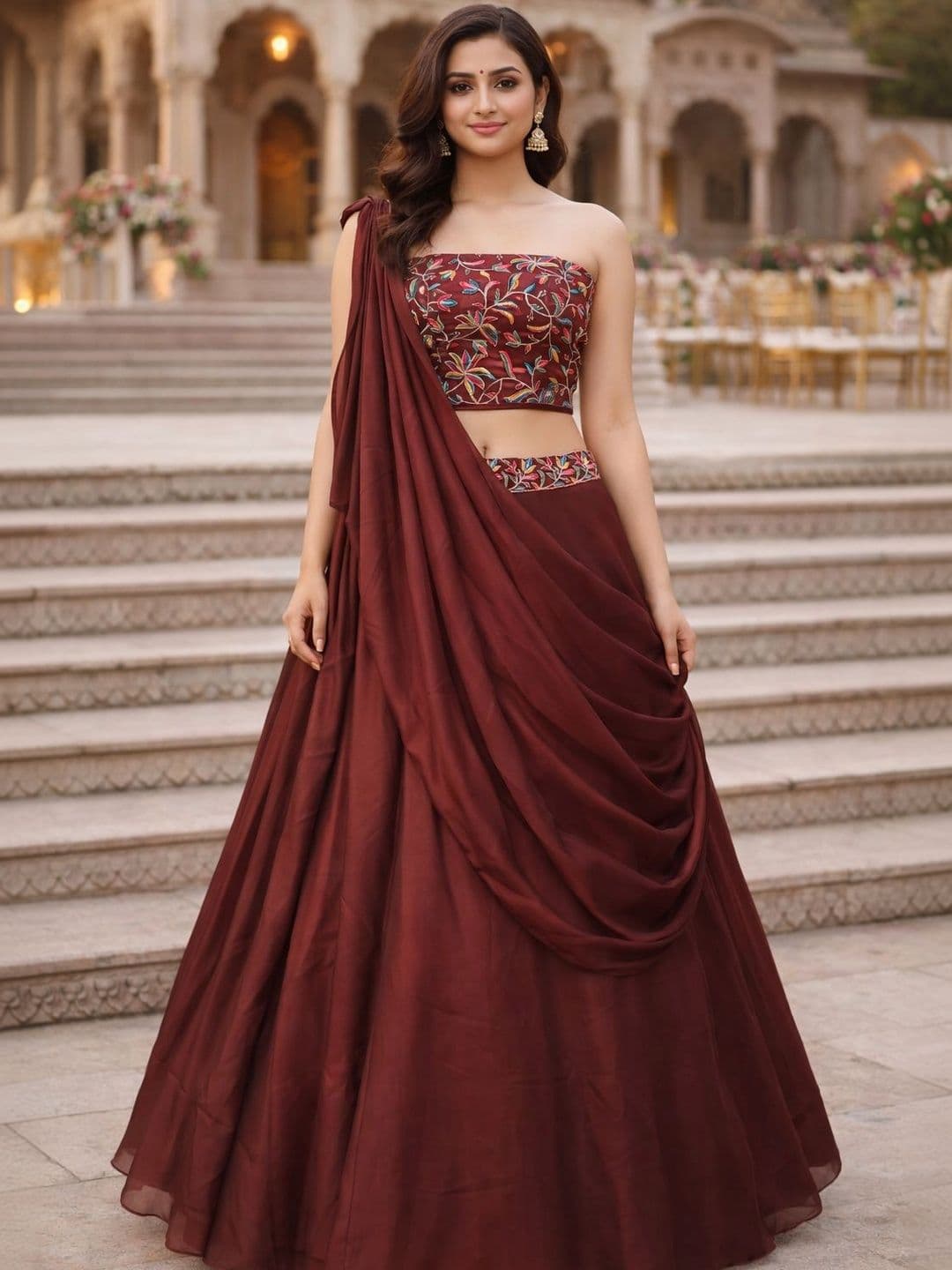 Warthy Ent Embroidered Sequinned Ready to Wear Lehenga & Unstitched Blouse With Dupatta - view 1