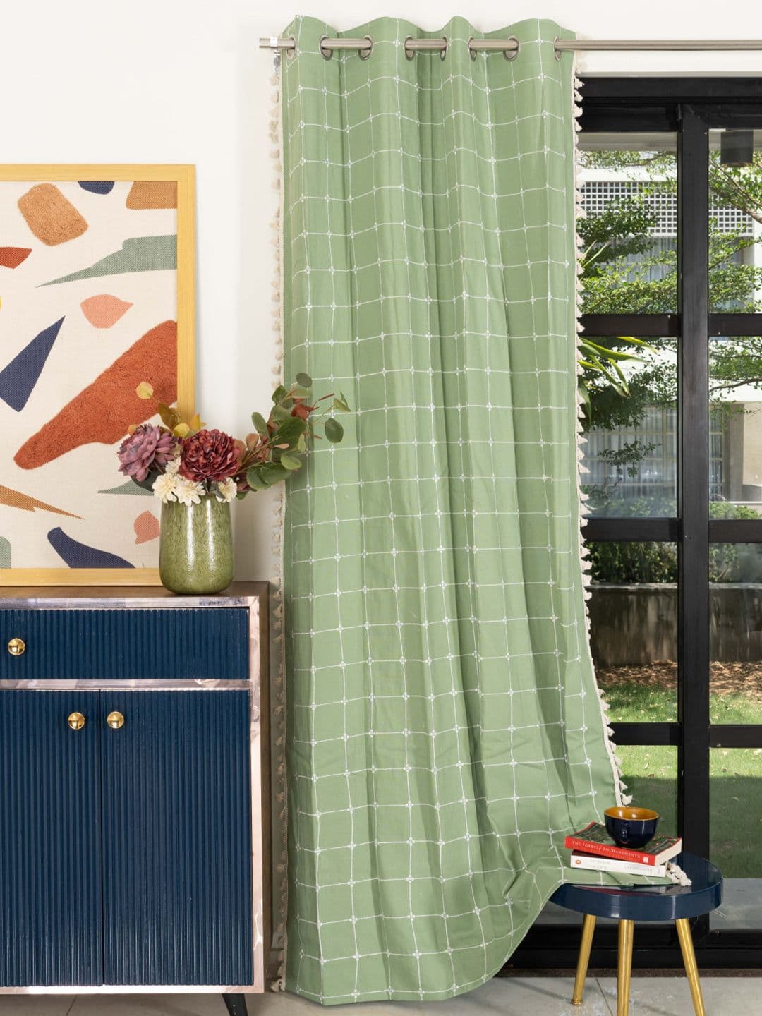 URBAN SPACE Green Embroidered Window Curtain - view 1