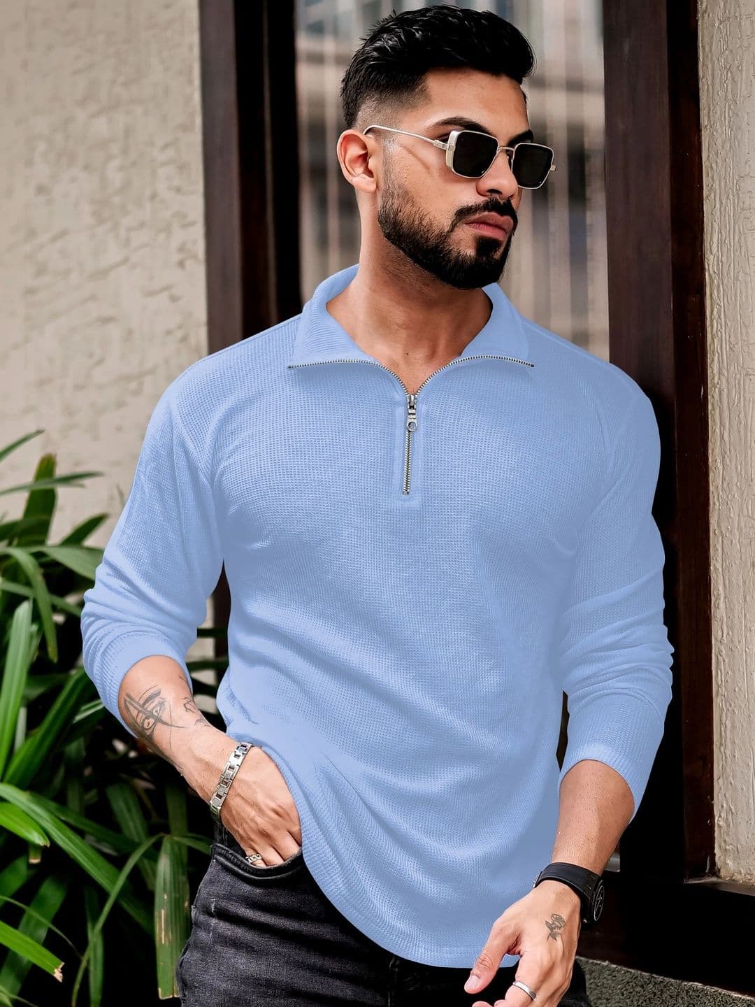 MODALEN Men Polo Collar Self Design T-shirt - view 1