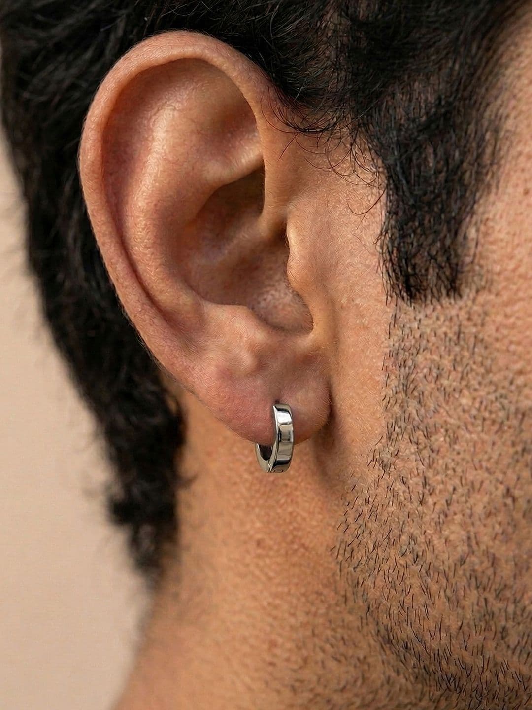 Anouk Men Silver-Plated Stainless Steel Hoop Earrings - view 1