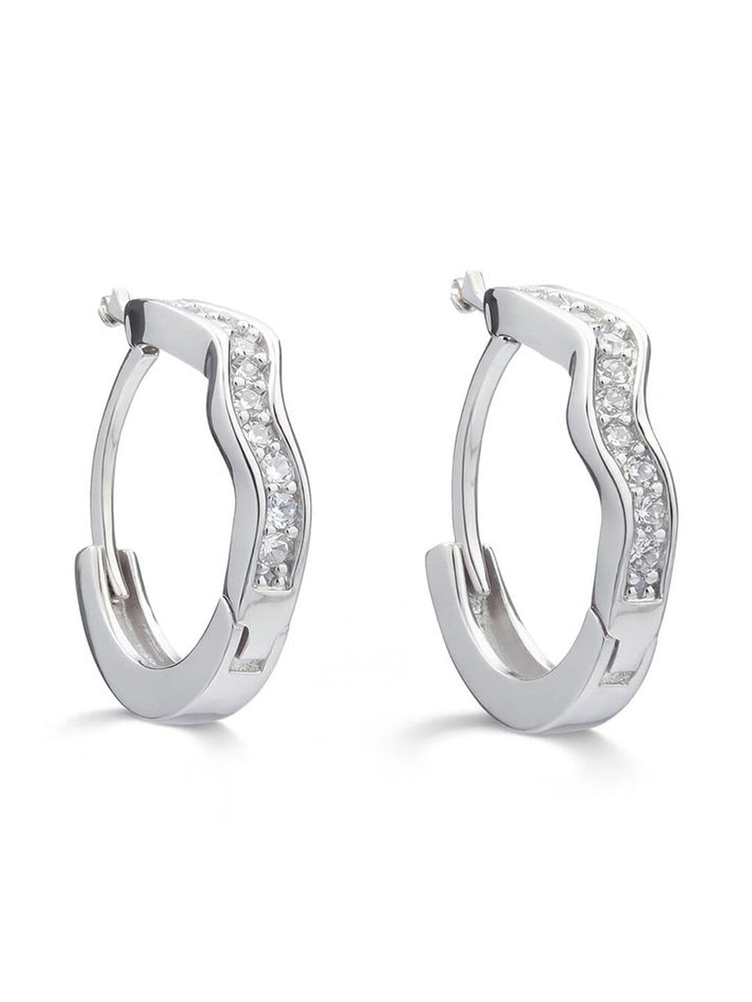 PALMONAS 925 Sterling Silver Rhodium-Plated American Diamond Studded Hoop Earrings - view 1