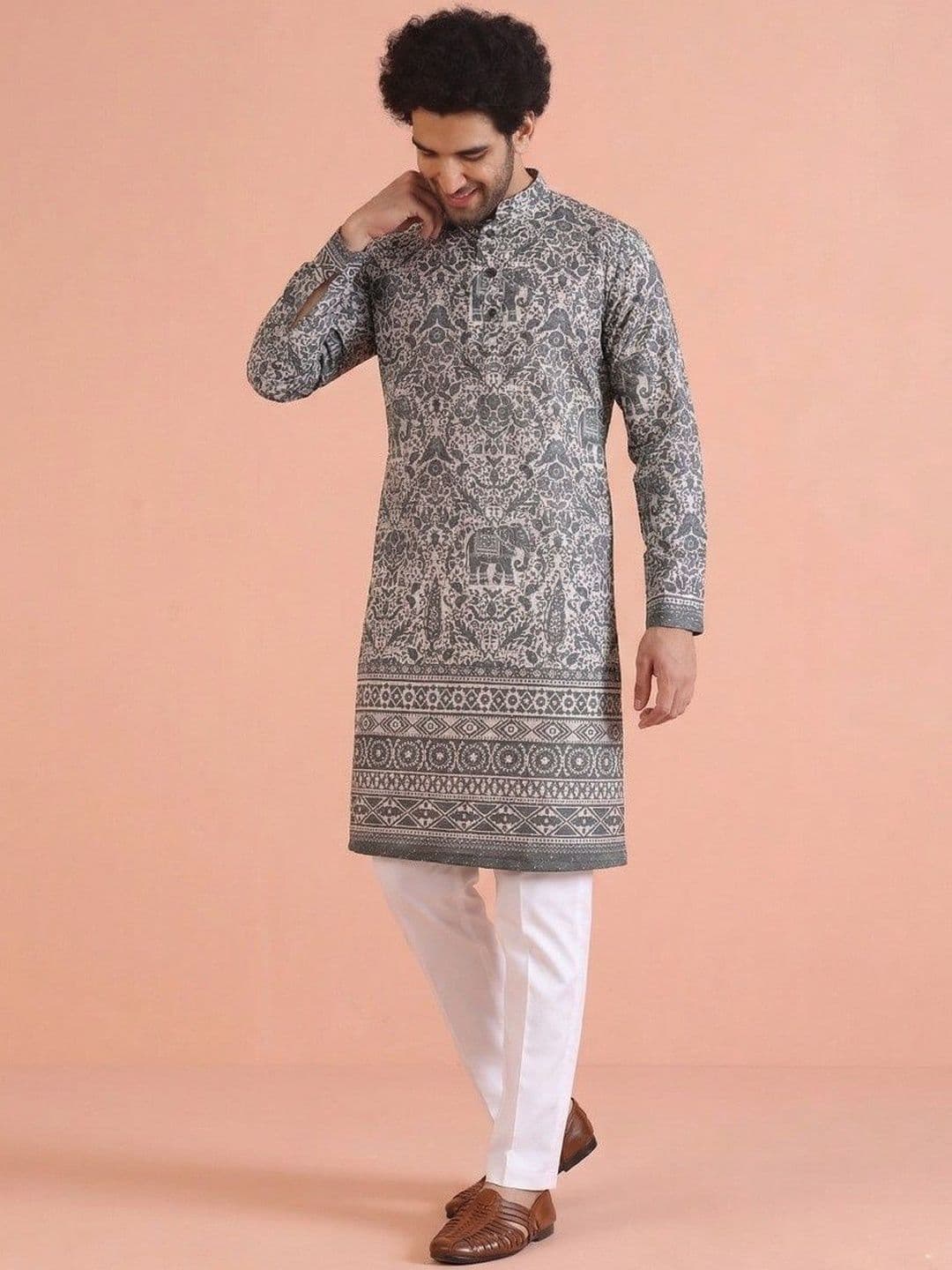 LADY BERRY Men Floral Printed Sequinned Indie Prints Kurta - view 1