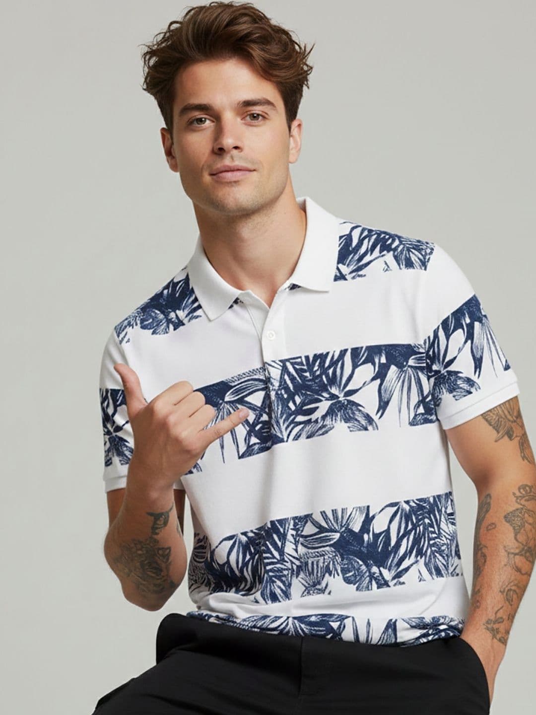 SZN Men Printed Polo Collar T-shirt - view 1